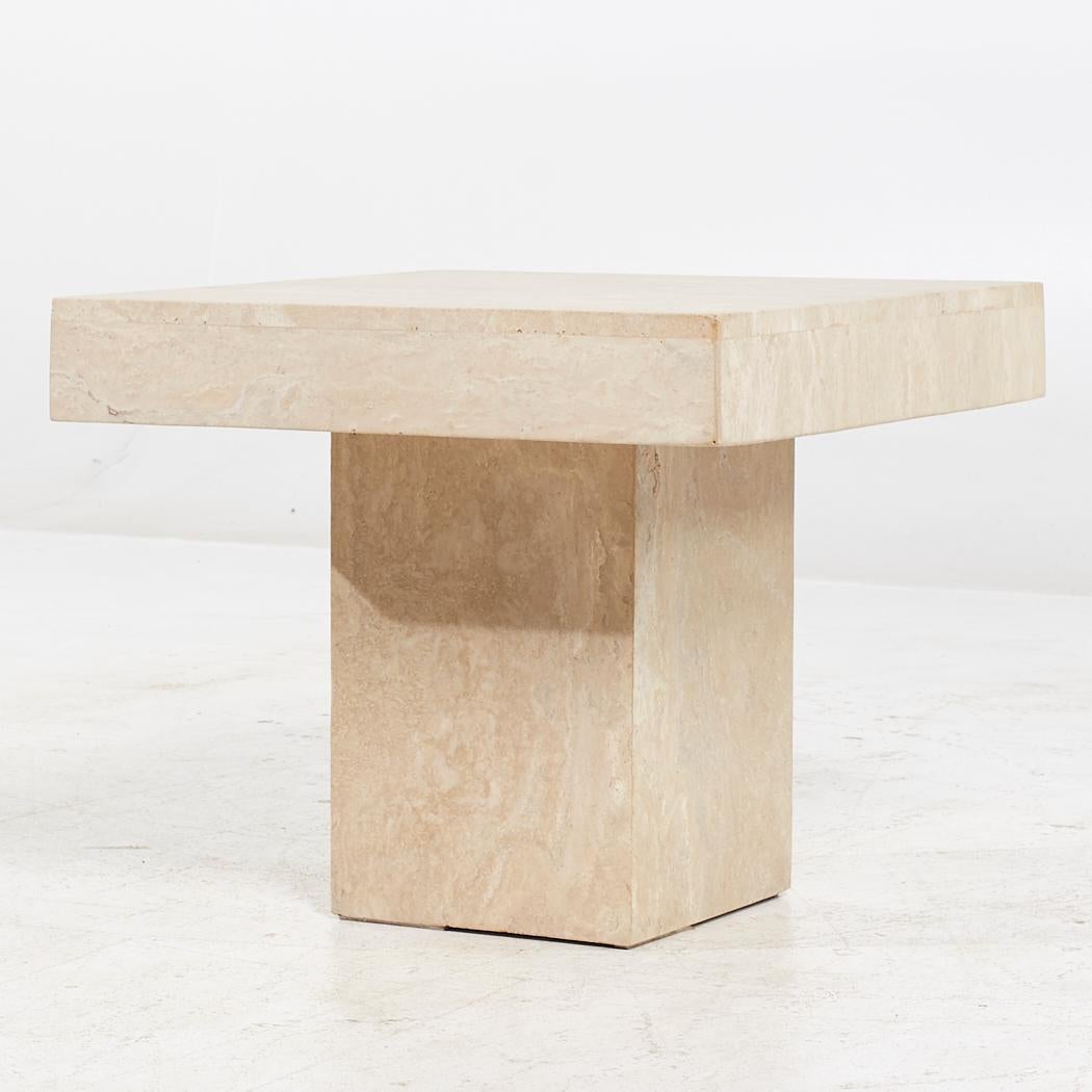Mid Century Travertine Side End Tables - Pair For Sale 2