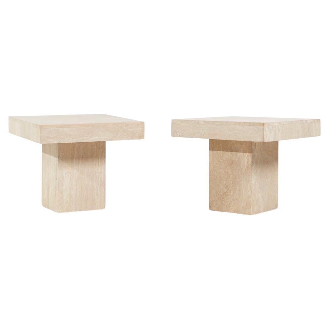 Mid Century Travertine Side End Tables - Pair For Sale