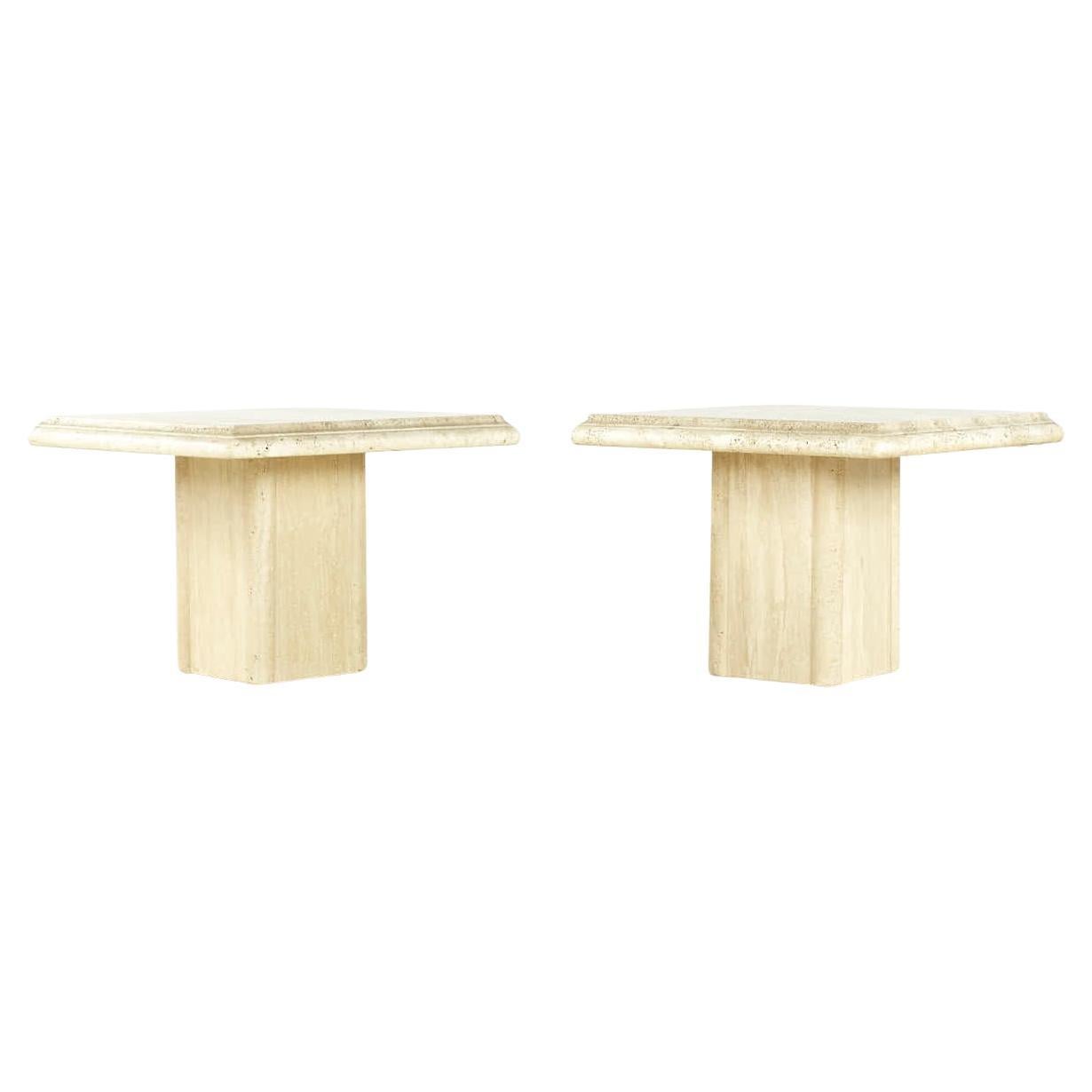Mid Century Travertine Side Tables – Pair For Sale