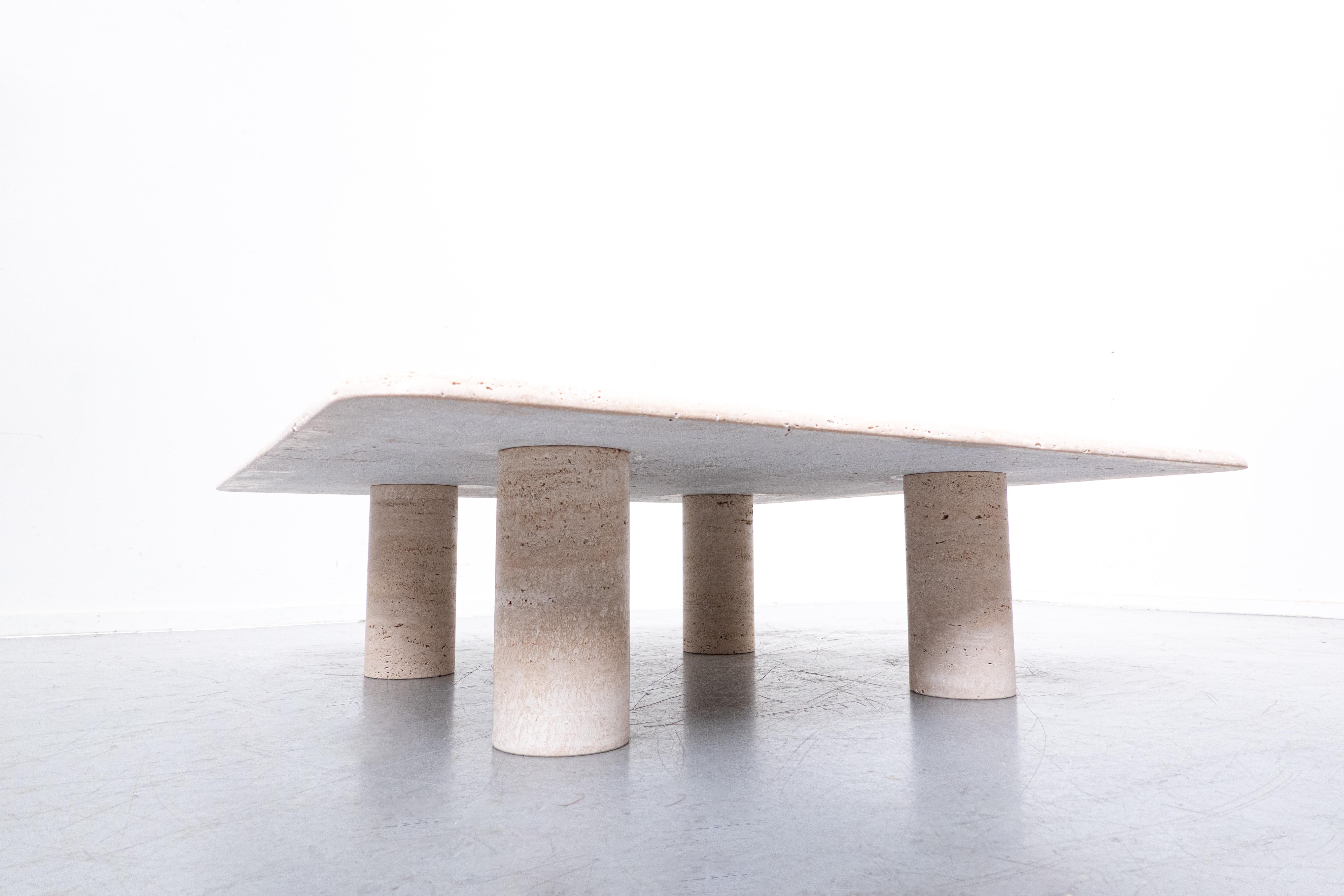 Mid-Century Modern travertine square coffee table by Angelo Mangiarotti, Italy, 1970s.