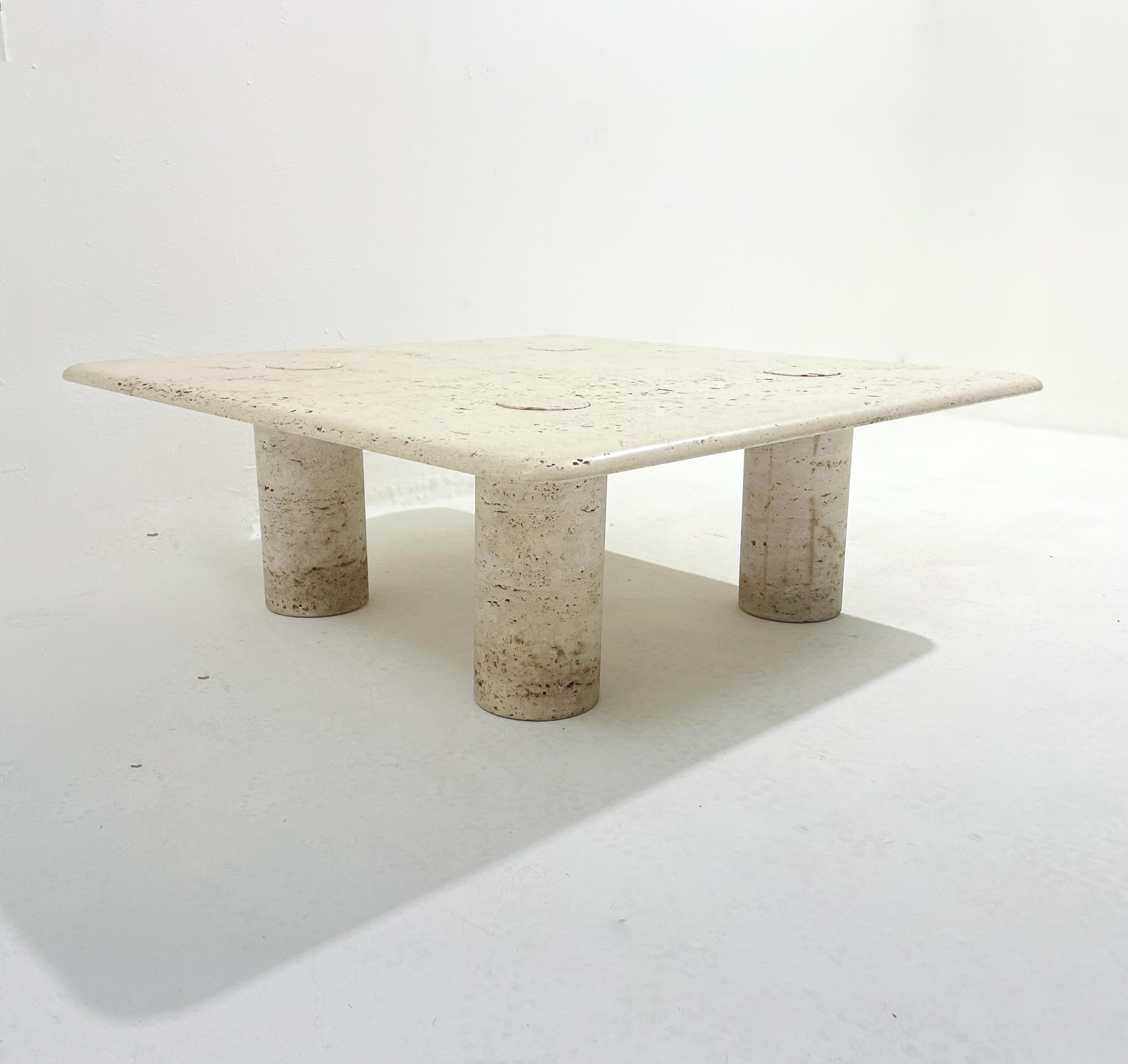 Italian Mid-Century Travertine Square Coffee Table by Angelo Mangiarotti, Italy, 1970s For Sale