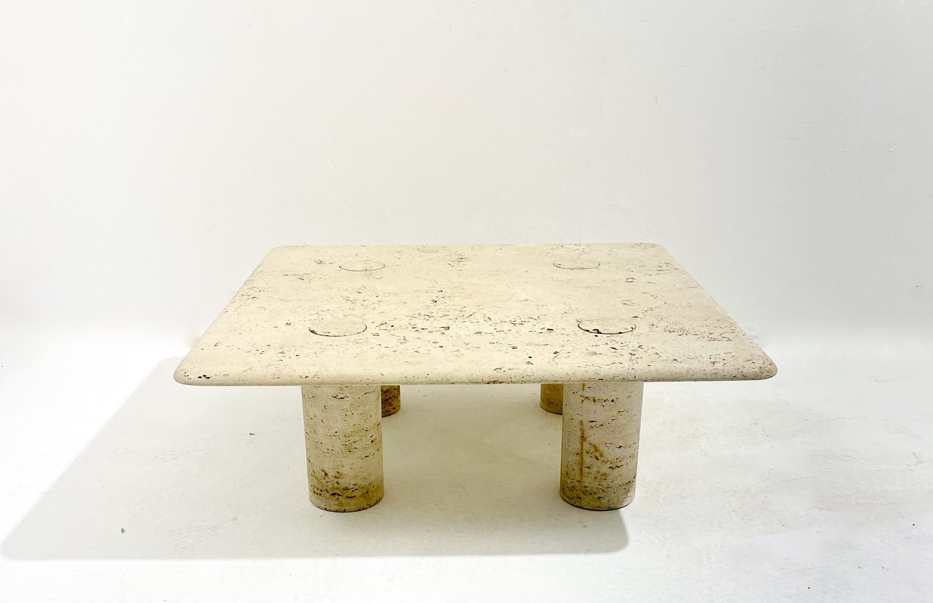 Late 20th Century Mid-Century Travertine Square Coffee Table by Angelo Mangiarotti, Italy, 1970s For Sale