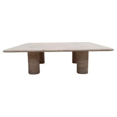 Mid-Century Travertine Square Coffee Table by Angelo Mangiarotti, Italy, 1970s