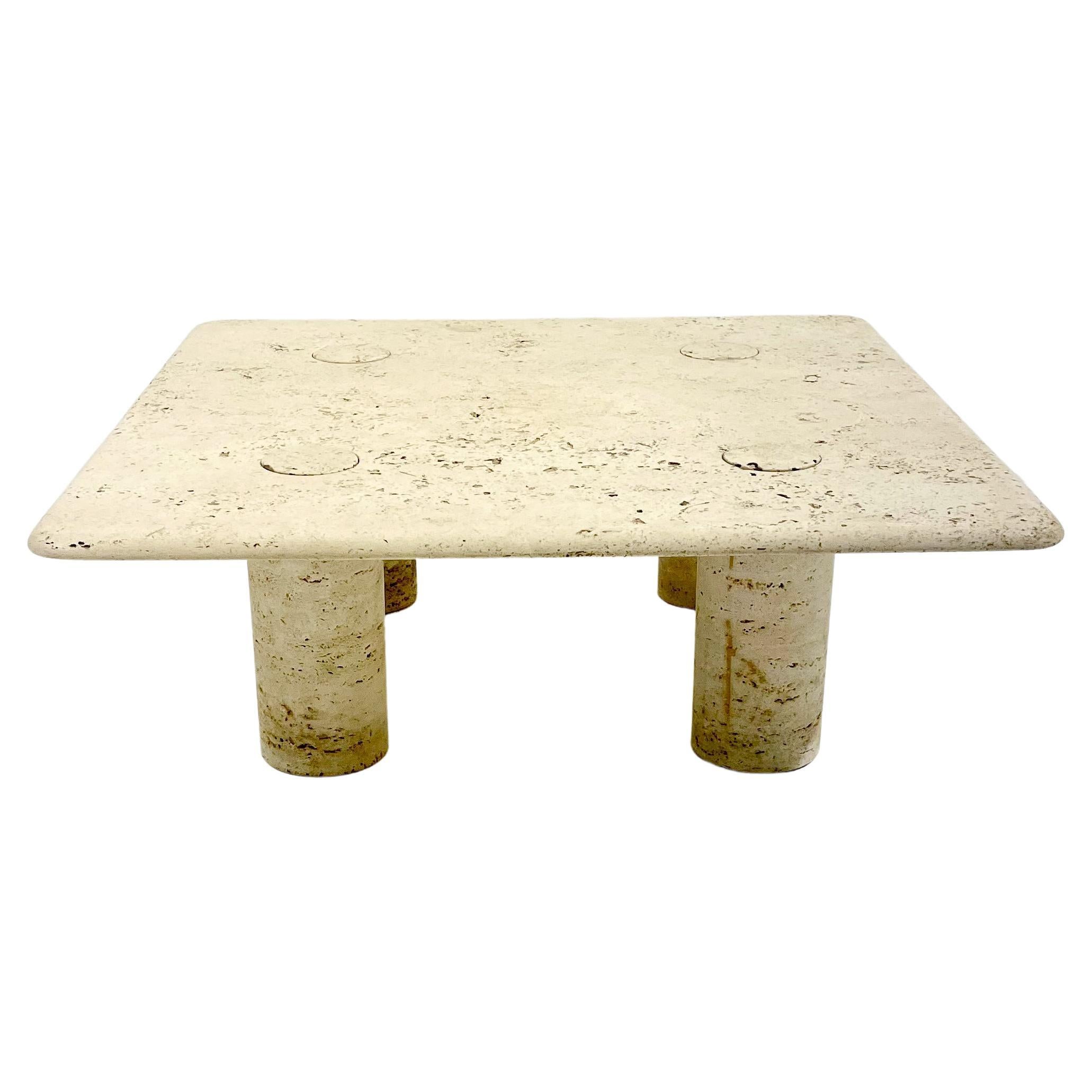 Mid-Century Travertine Square Coffee Table by Angelo Mangiarotti, Italy, 1970s For Sale