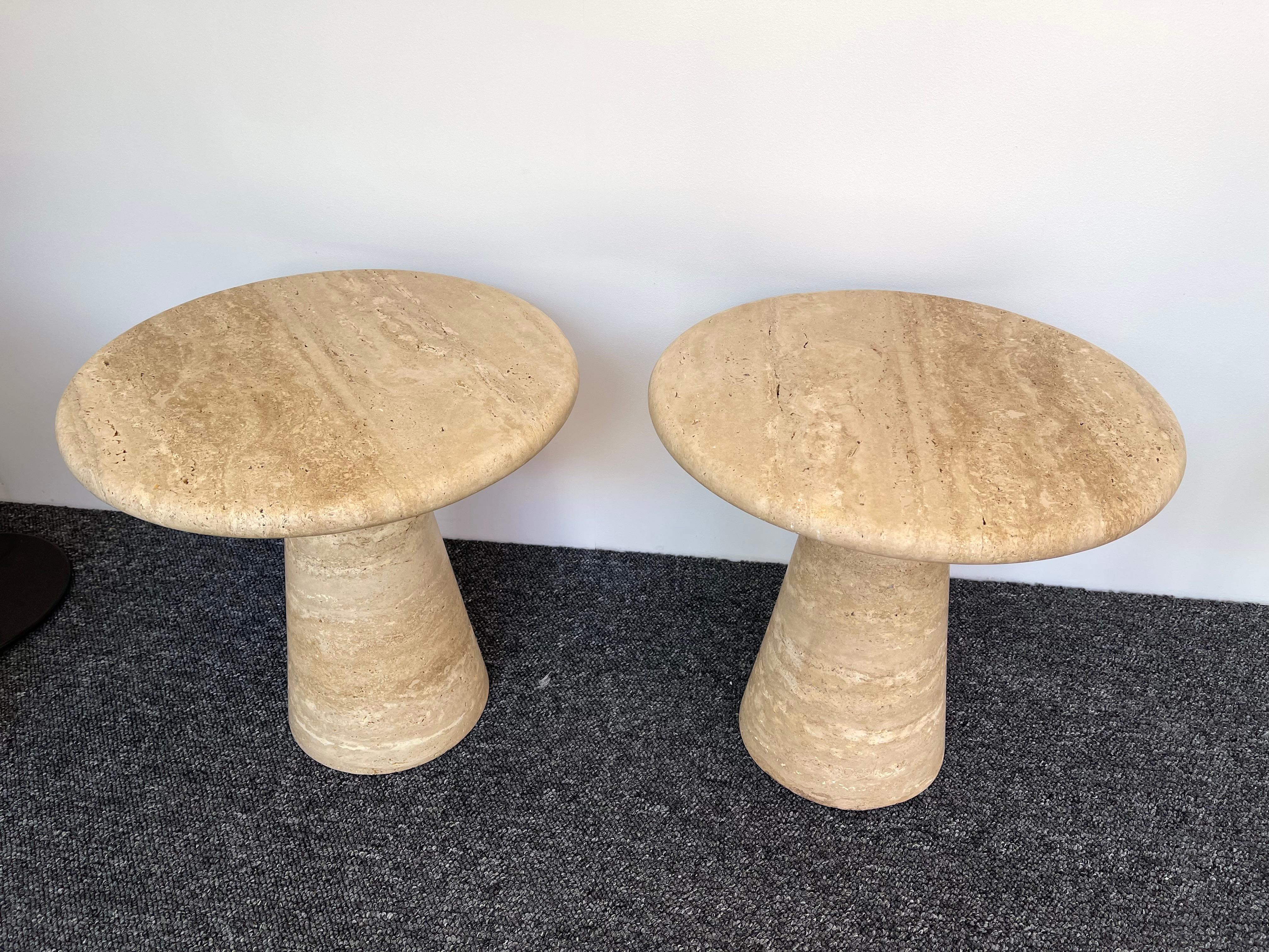 Mid-Century Modern Italian design 1970s style travertine side end low coffee cocktail bedside table or nightstand. In the mood of Angelo Mangiarotti for Skipper, Carlo Scarpa for Cattelan.

Price listed by table. In sale separately.
1 table available