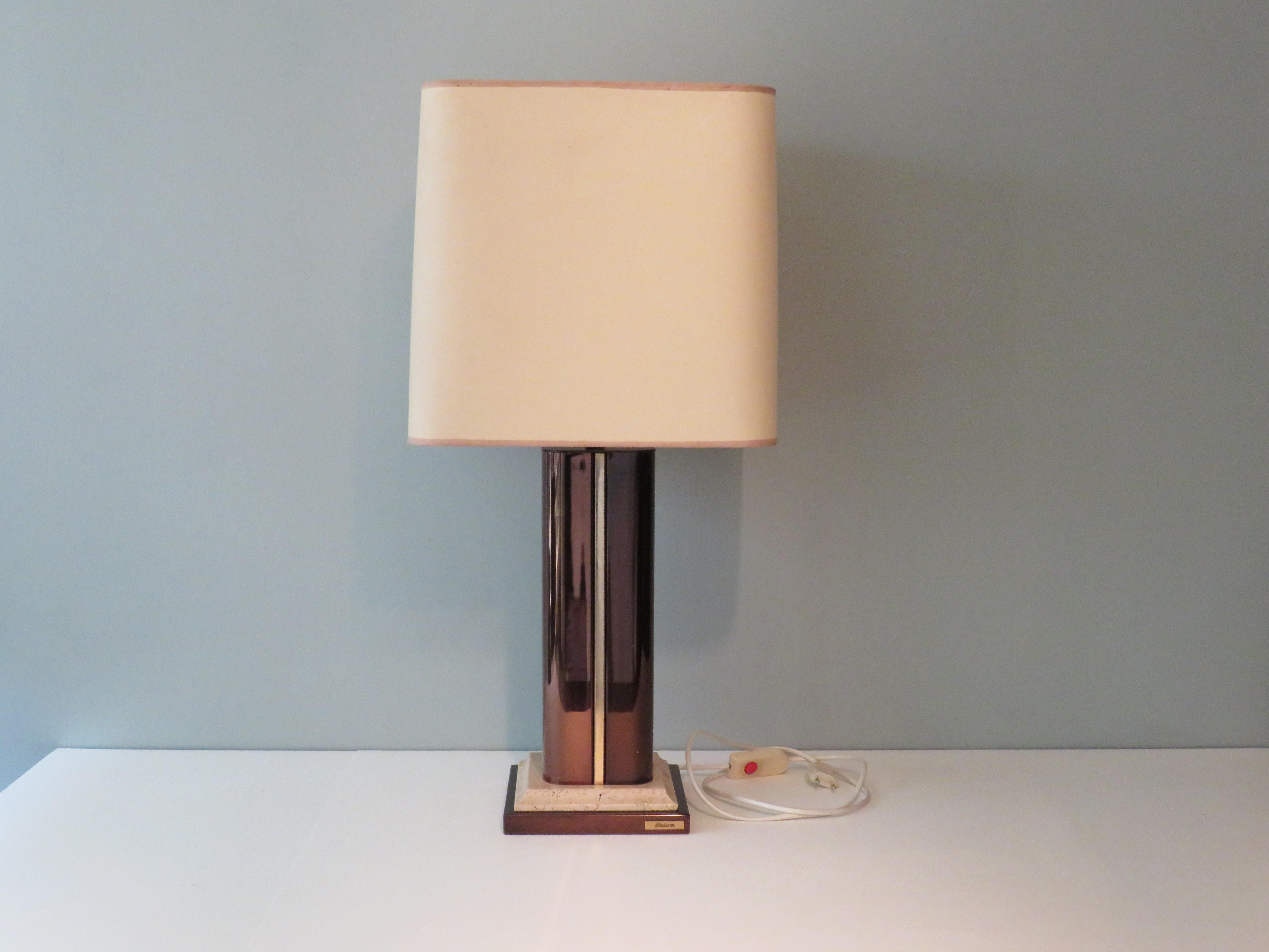 Dutch Mid Century Travertine Table Lamp by Fedam in Hollywood Regency Style For Sale