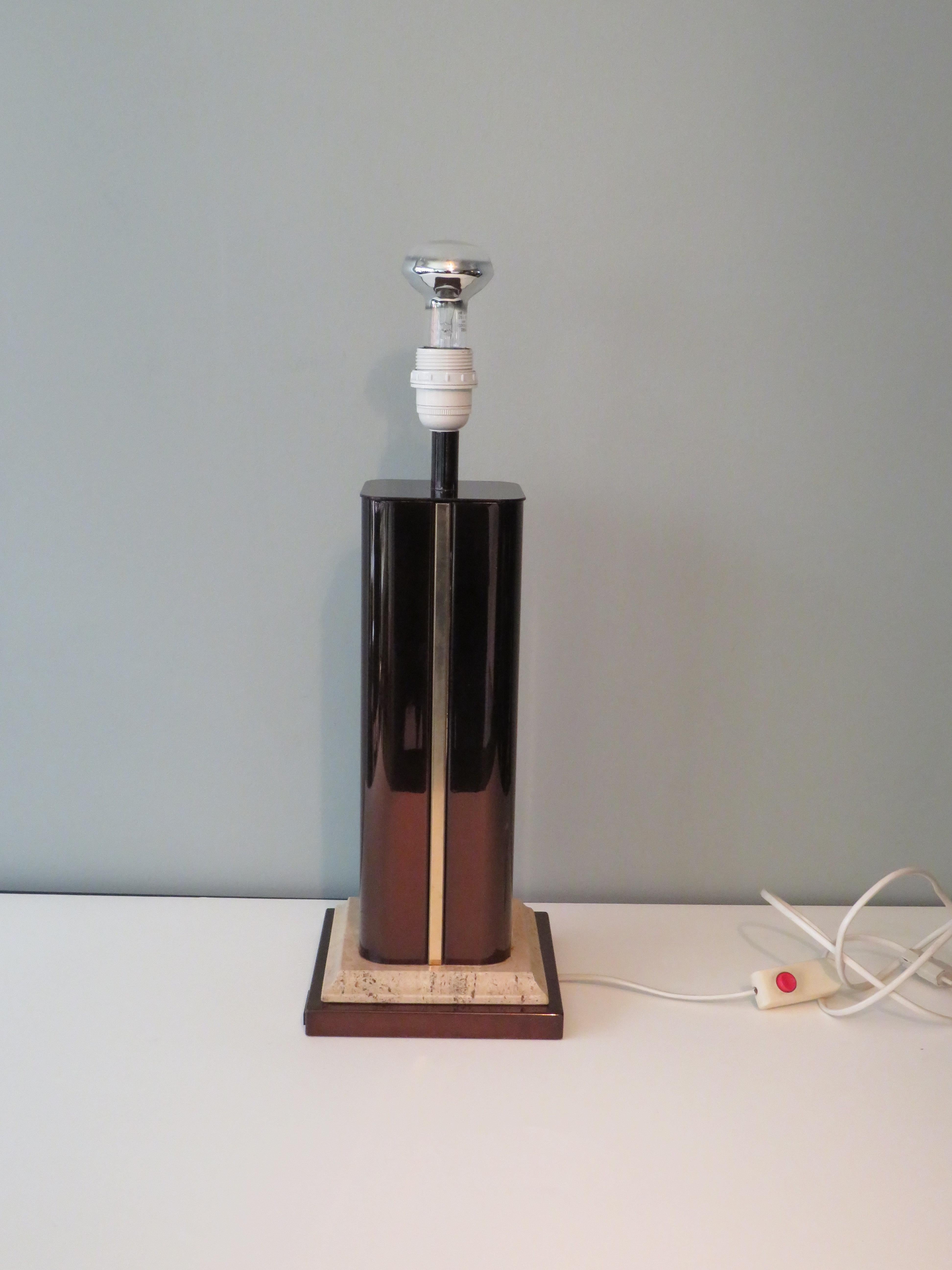 Late 20th Century Mid Century Travertine Table Lamp by Fedam in Hollywood Regency Style For Sale