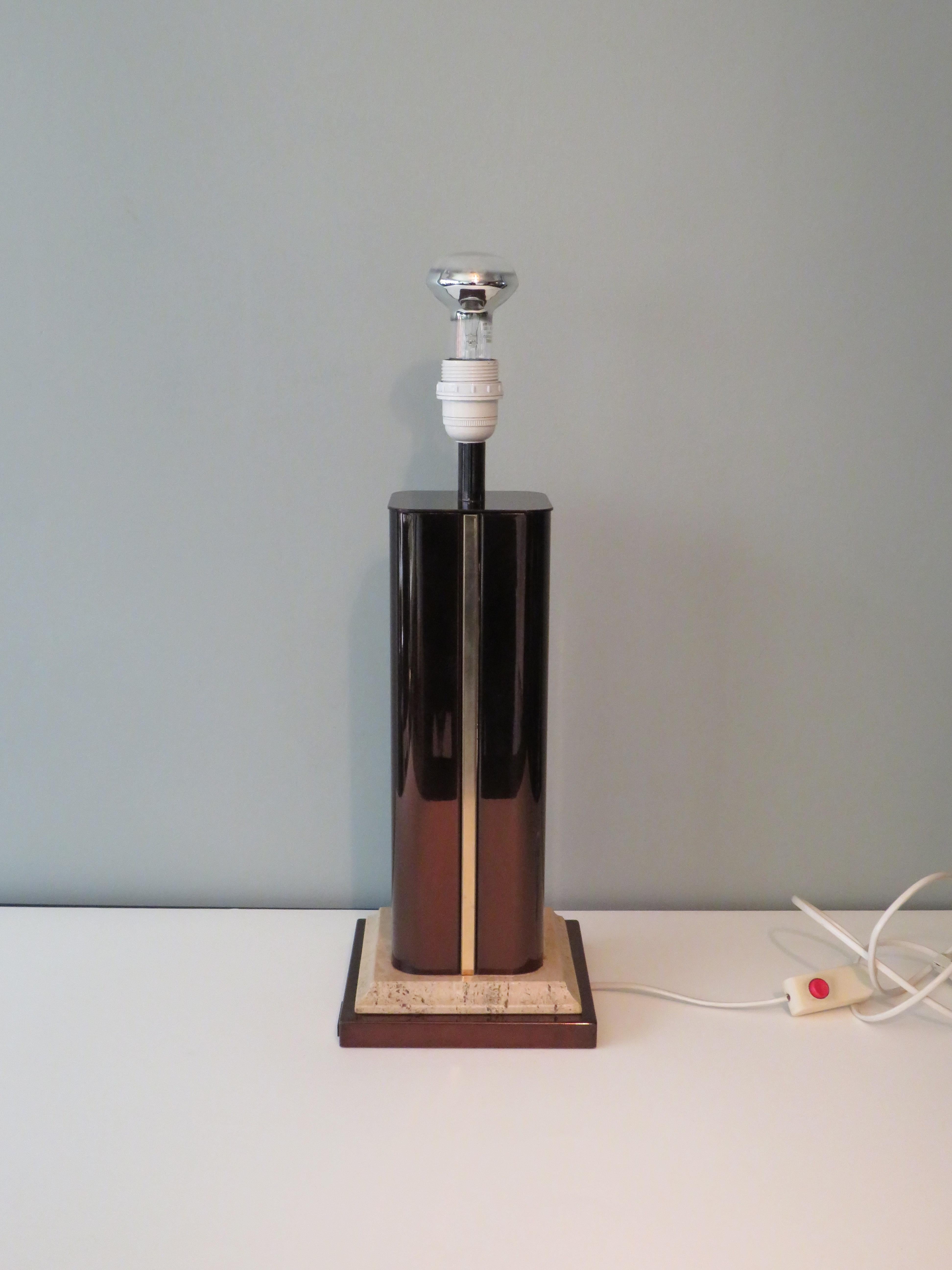 Metal Mid Century Travertine Table Lamp by Fedam in Hollywood Regency Style For Sale