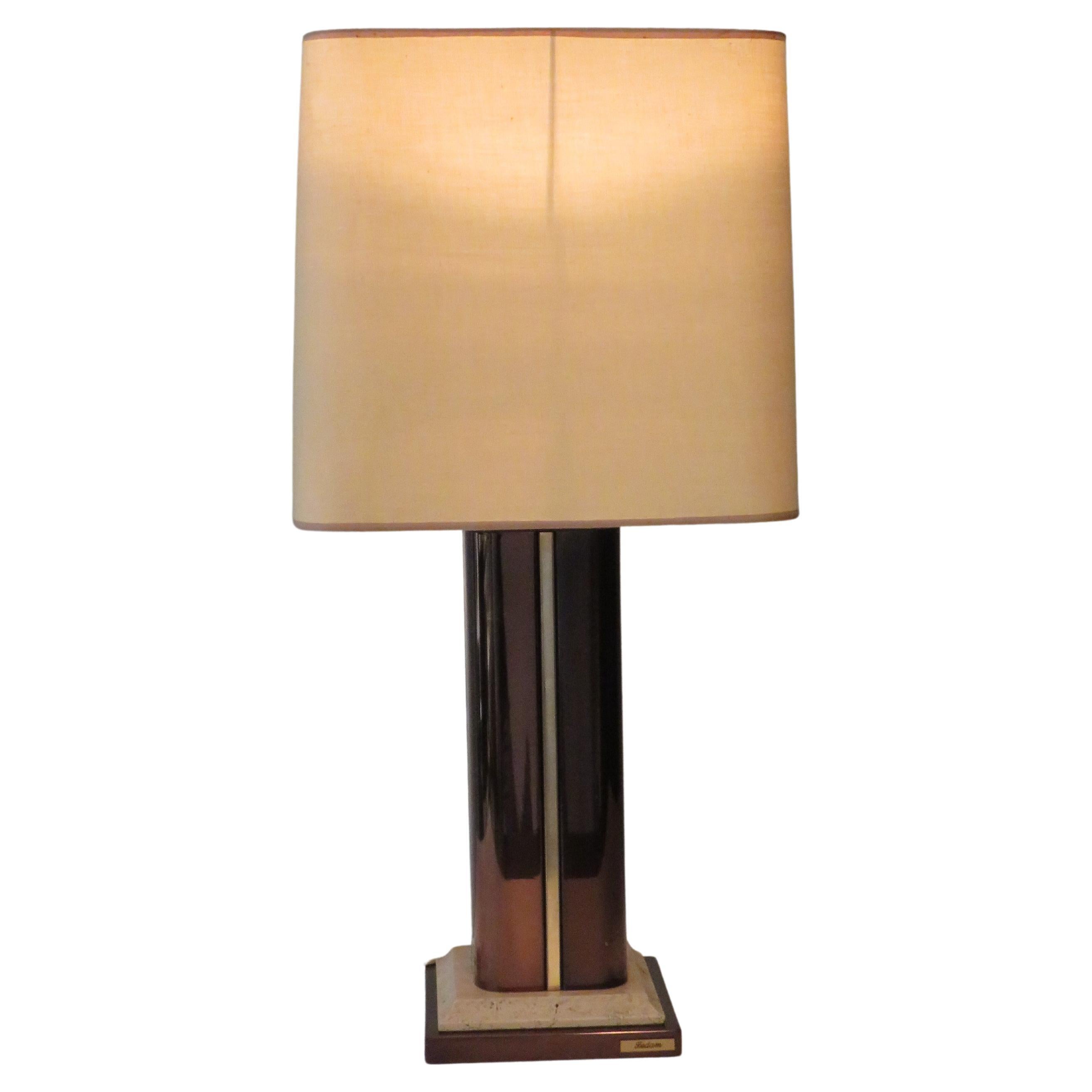 Lampe de table en travertin du milieu du siècle dernier par Fedam dans le style Hollywood Regency