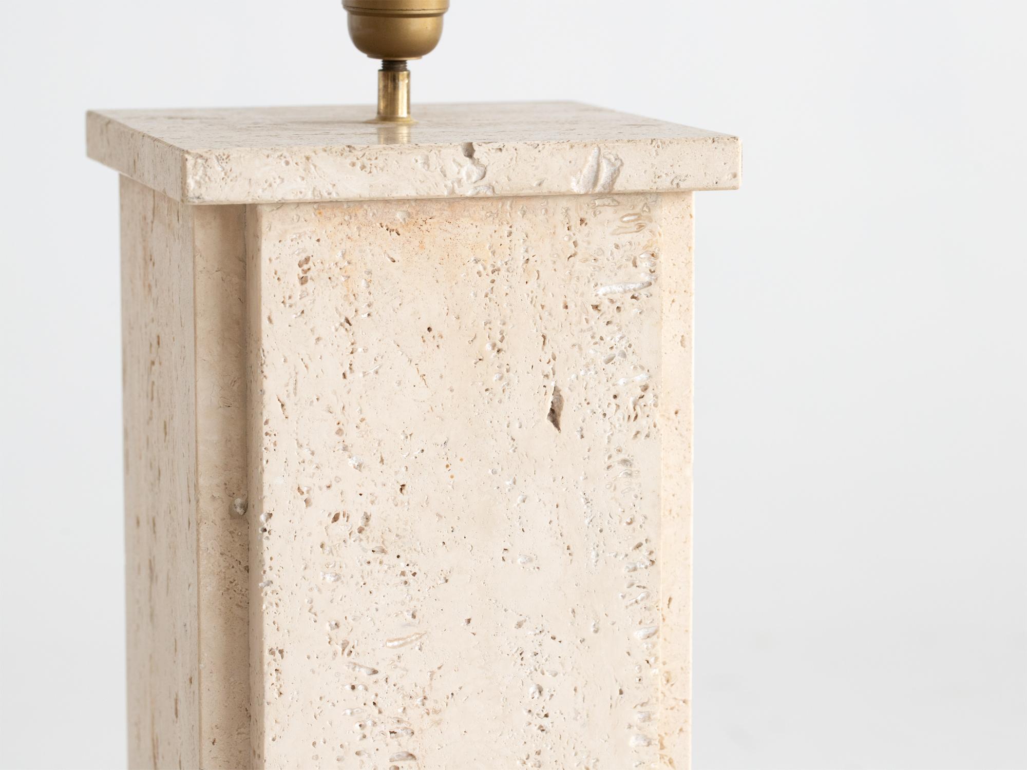 French Mid Century Travertine Table Lamp For Sale