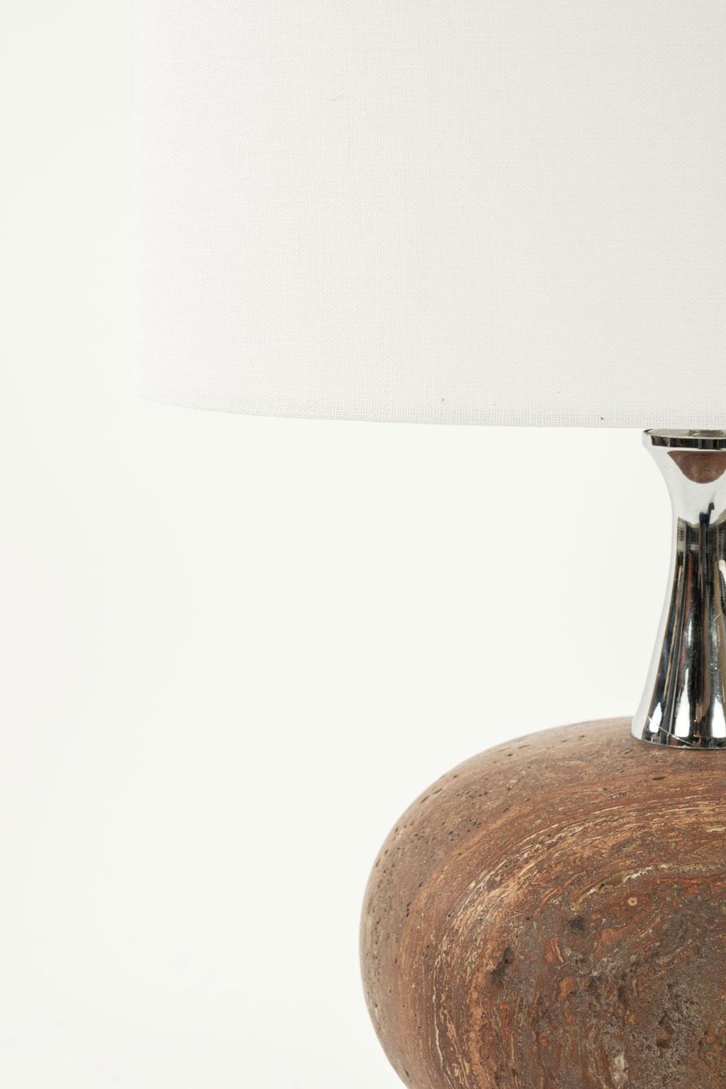 Plated Mid-Century Travertine Table Lamp For Sale