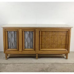 Vintage Midcentury Travertine Top Credenza by JLMetz