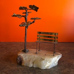 Midcentury Tree Beside Park Bench Sculpture by Mario Jason