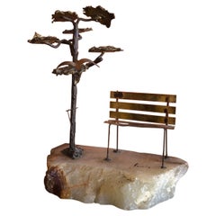 Midcentury Tree Beside Park Bench Sculpture by Mario Jason