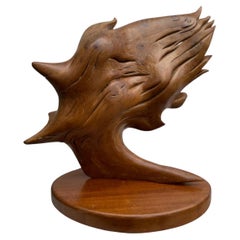 Mid-Century Tree Root Wood Sculpture Carving on Teak Base, French, 1960