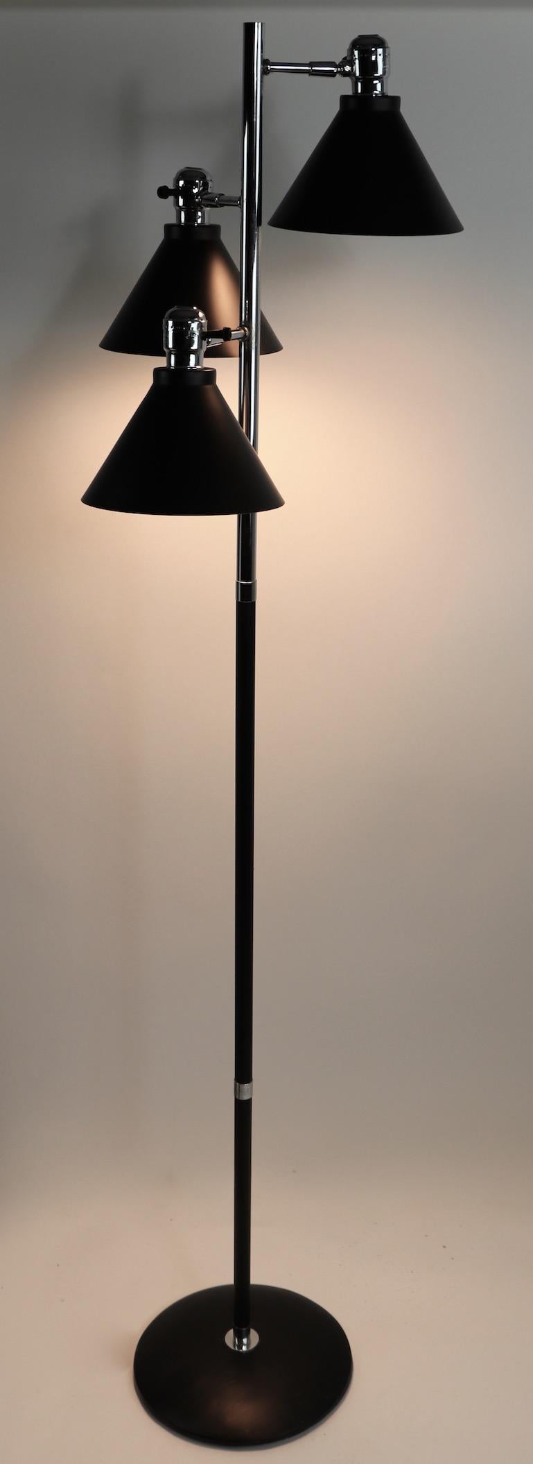 Mid  Century Tri Cone Black and Chrome Floor Lamp 4