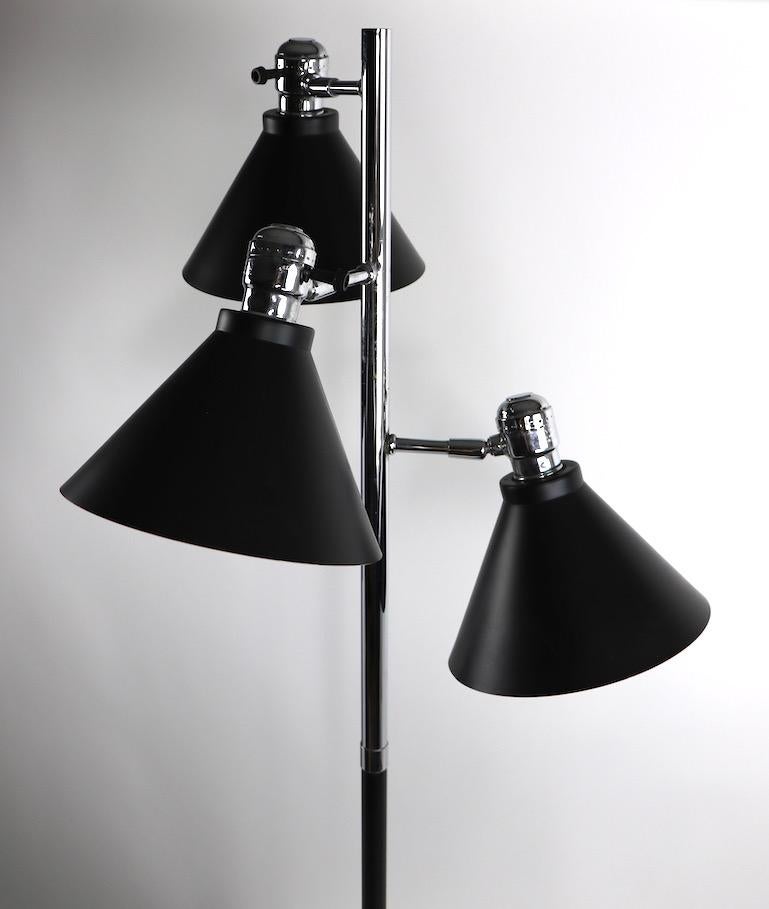 Mid-Century Modern Mid  Century Tri Cone Black and Chrome Floor Lamp
