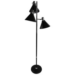 Vintage Mid  Century Tri Cone Black and Chrome Floor Lamp