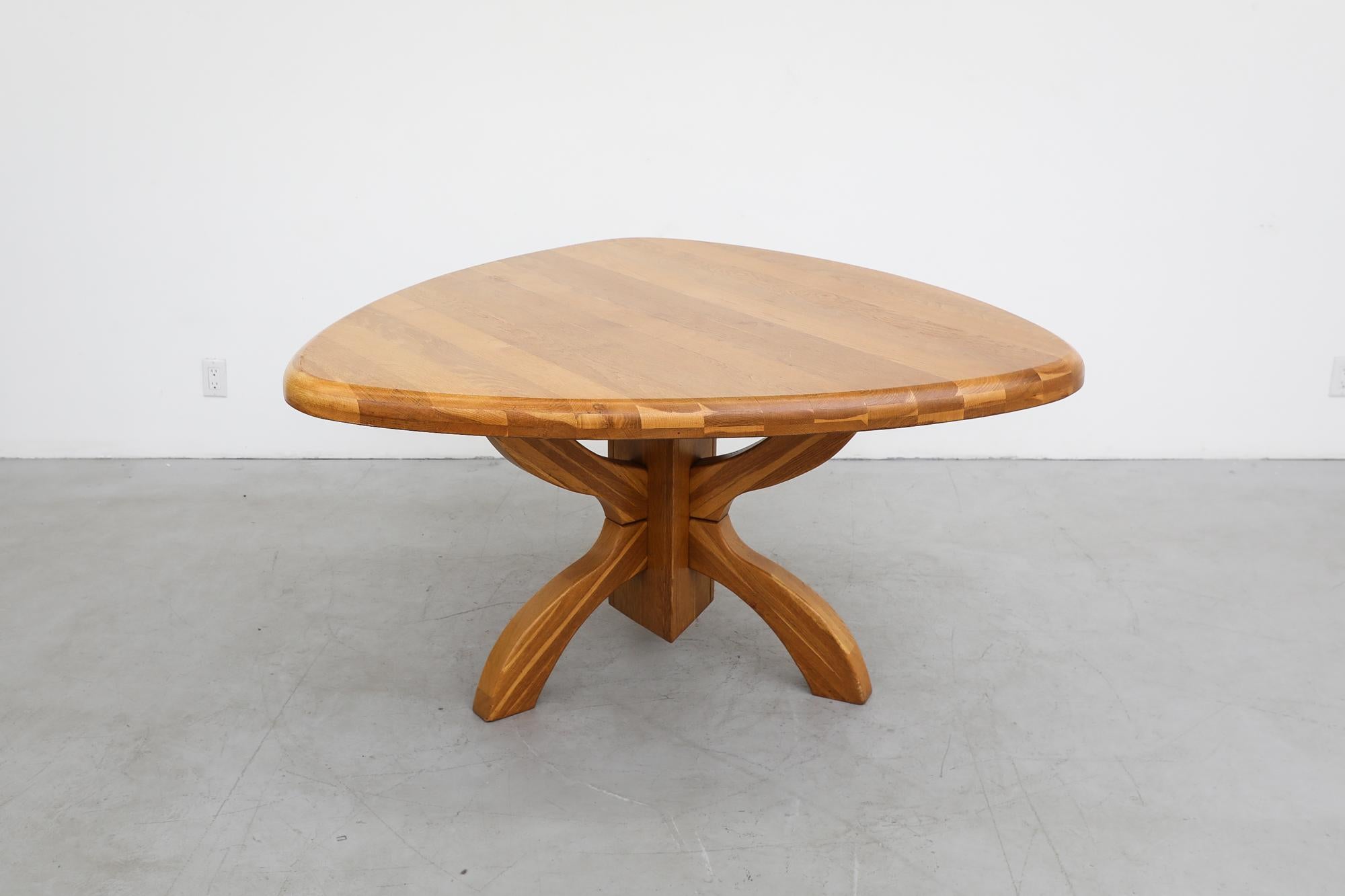 Mid-Century Modern Mid-Century Triangular Golden Oak Dining or Center Table with Thick Rounded Top For Sale