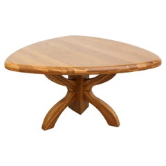 Vintage Mid-Century Triangular Golden Oak Dining or Center Table with Thick Rounded Top