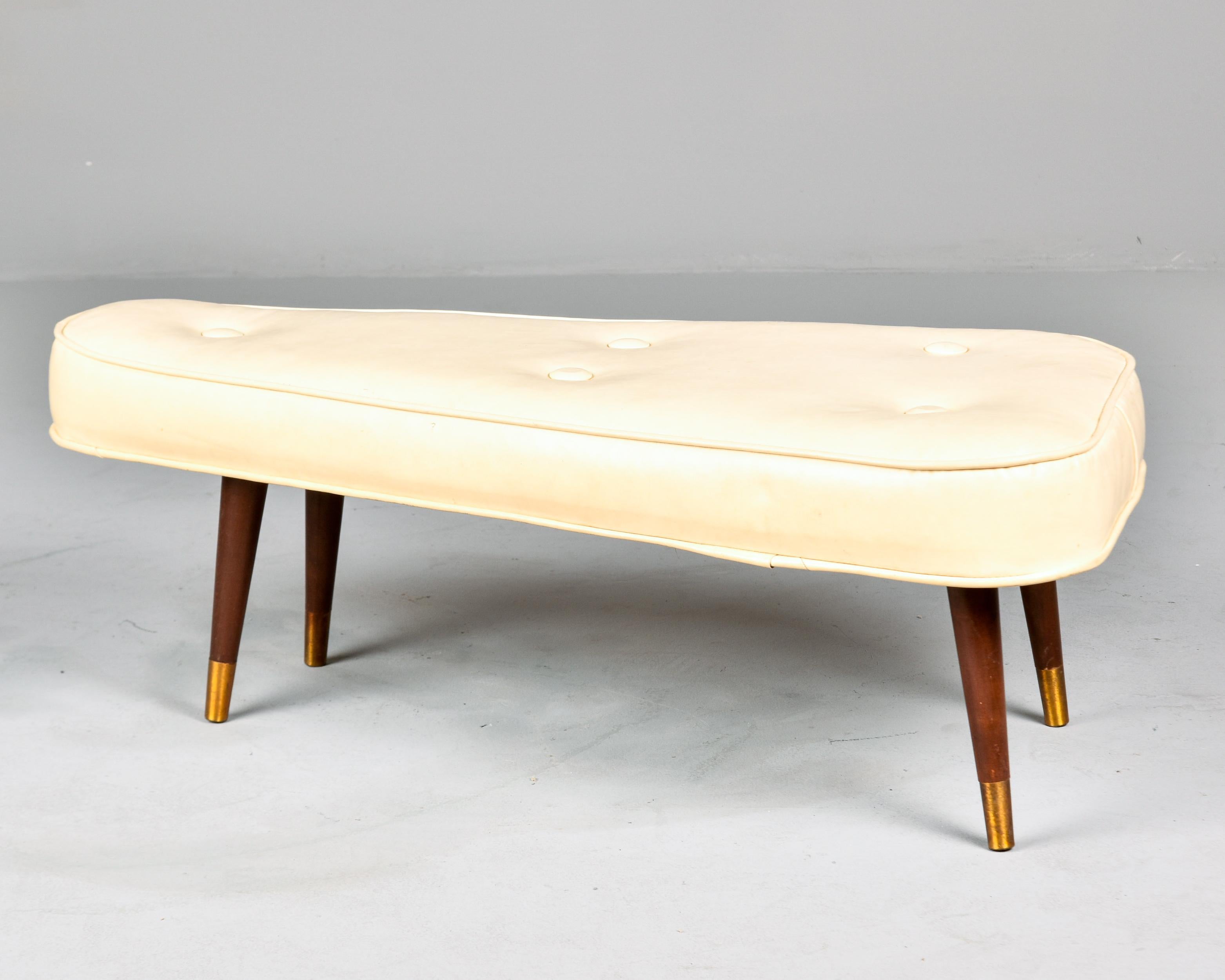 Mid-Century Modern Mid Century Triangular Atomic Upholstered Stool or Bench with Brass Tipped Legs