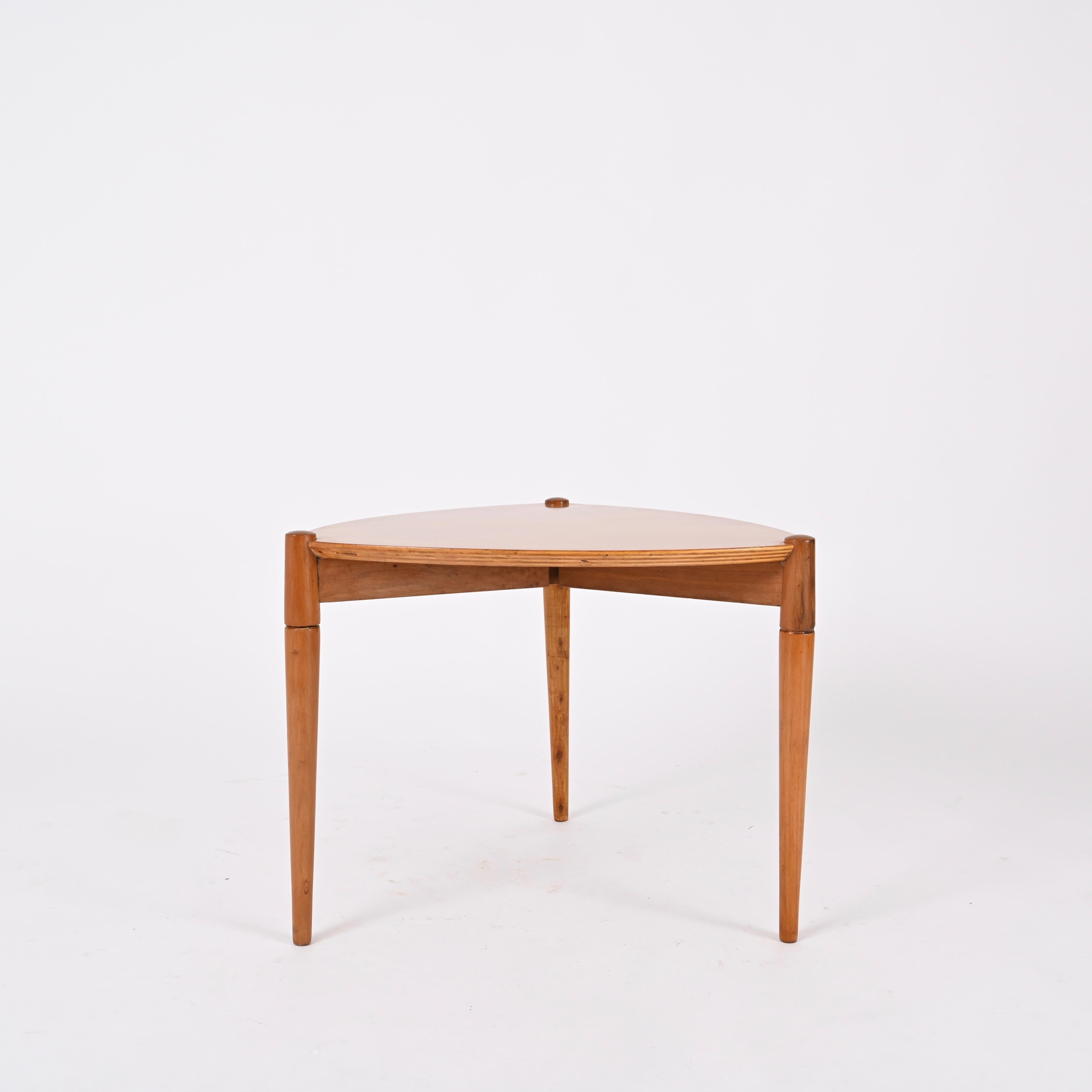 Wood Mid-Century Triangular Italian Coffee Table, By Fratelli Reguitti, Italy 1960s For Sale