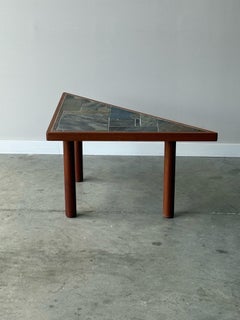 Mid-Century Triangular Stone Top Side Table