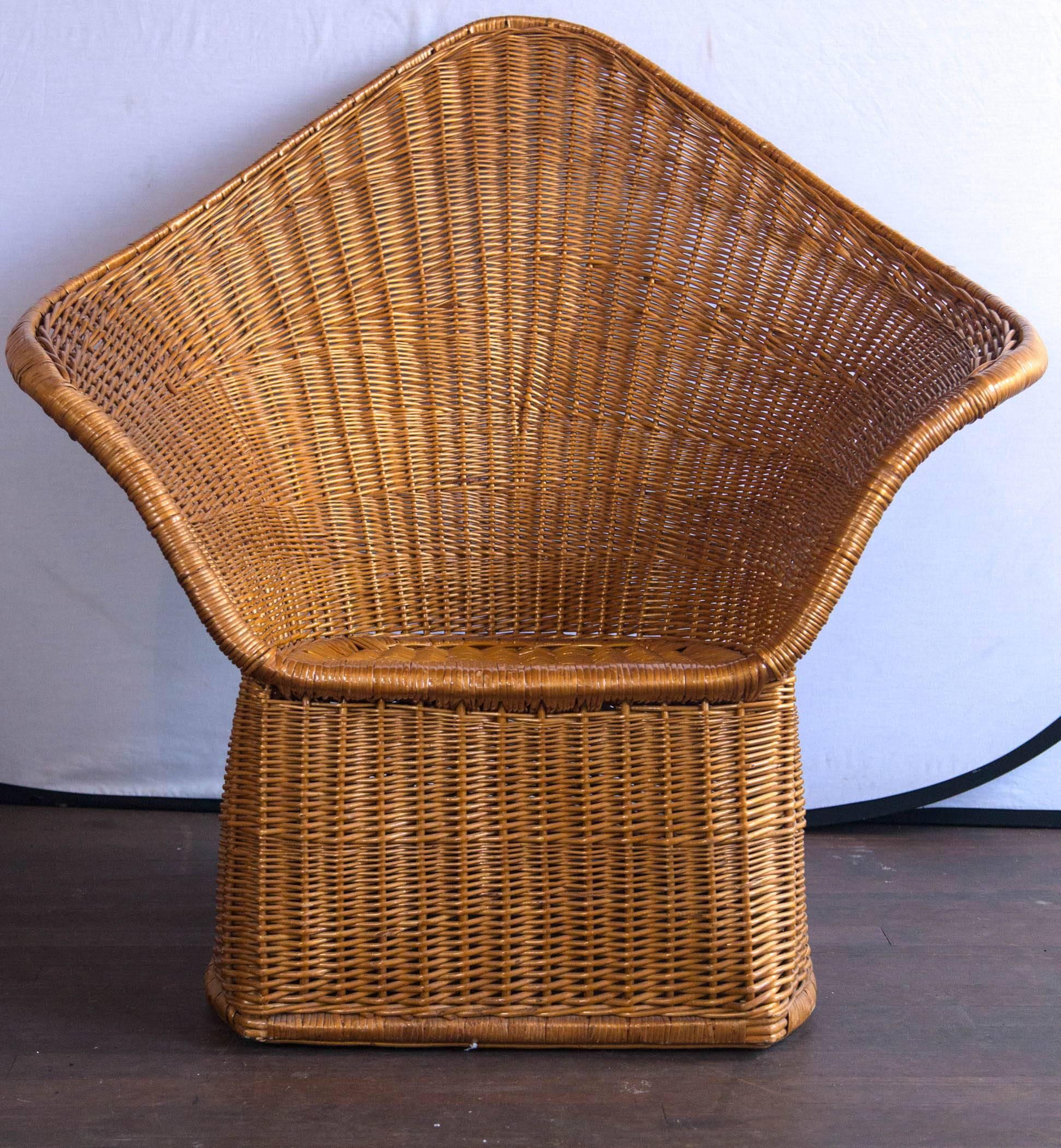 Mid-20th Century Midcentury Triangular Wicker/Rattan Armchair and Ottoman