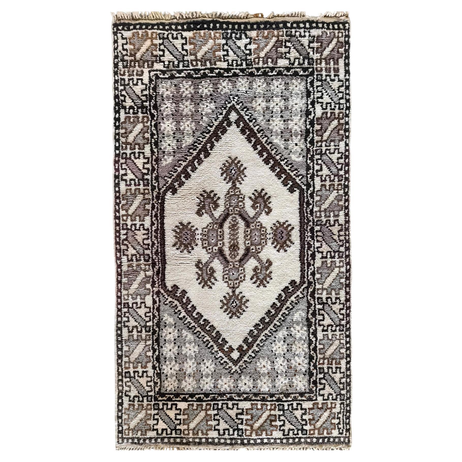 Mid-Century Tribal Marokkanischer Teppich - Handgeknüpfte Wolle, Geometrisches Design