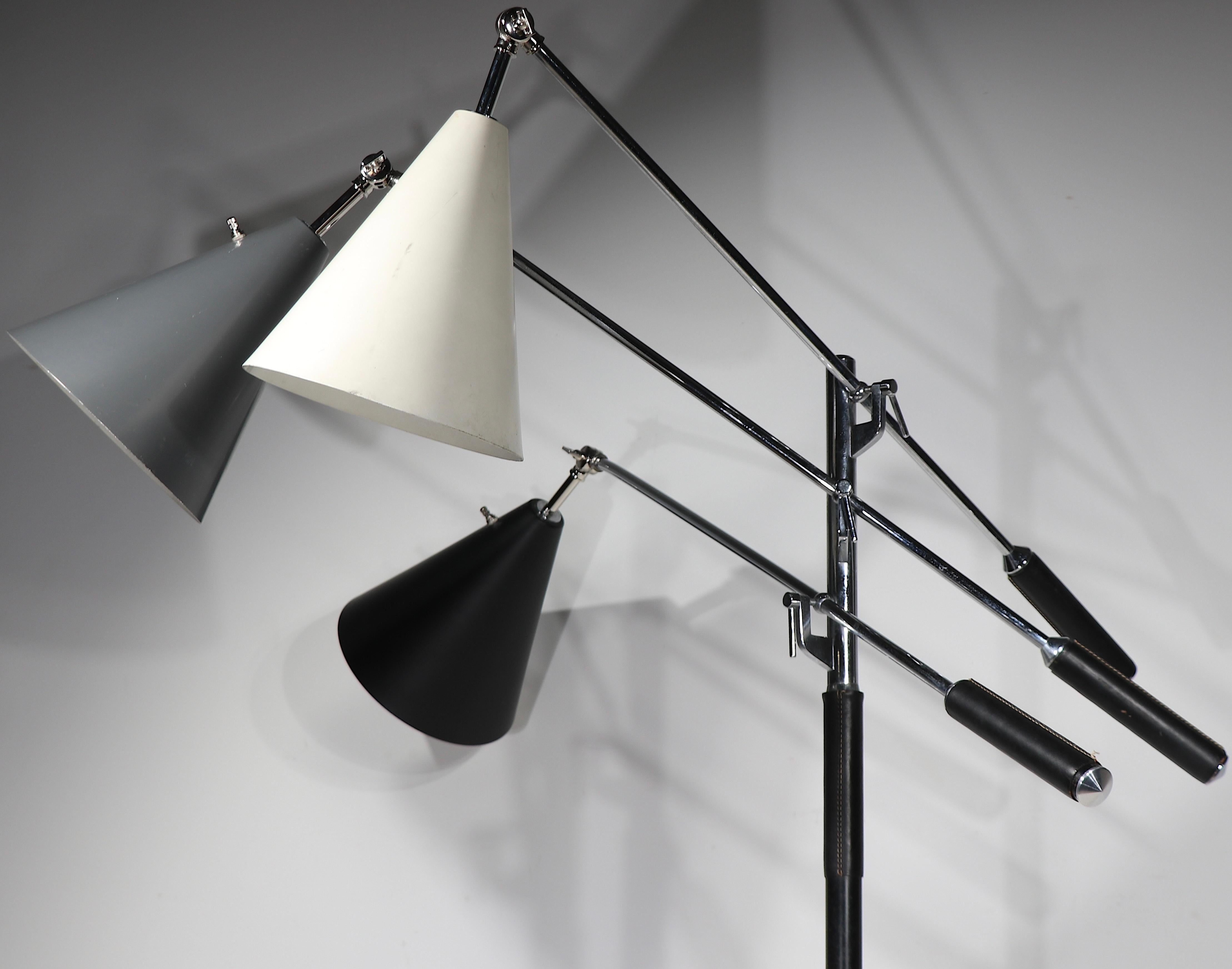 Steel Mid Century Triennale Floor Lamp Made in Italy  att. Leila for Arredoluce 1950’s For Sale