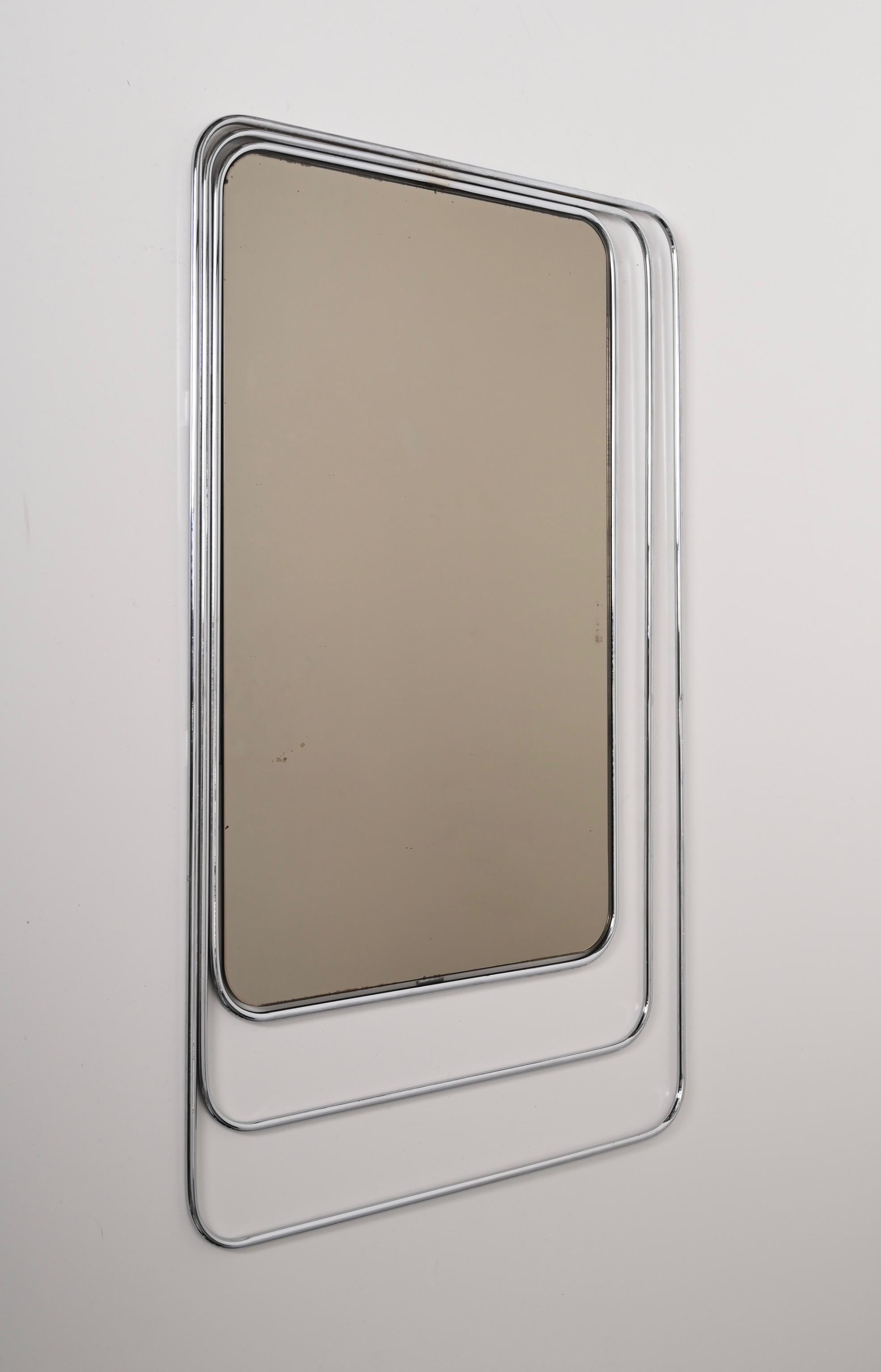 Midcentury Triple Frame Chrome and Bronzed Mirror, Verner Panton, Italy, 1980s For Sale 7