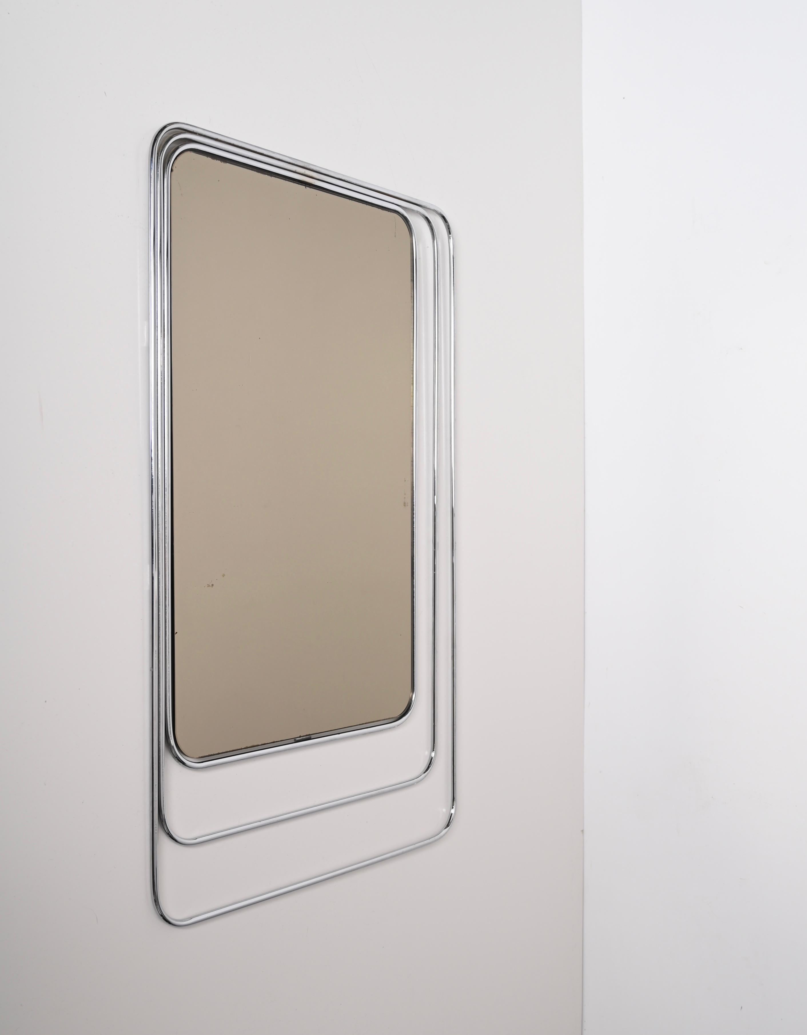 Late 20th Century Midcentury Triple Frame Chrome and Bronzed Mirror, Verner Panton, Italy, 1980s For Sale