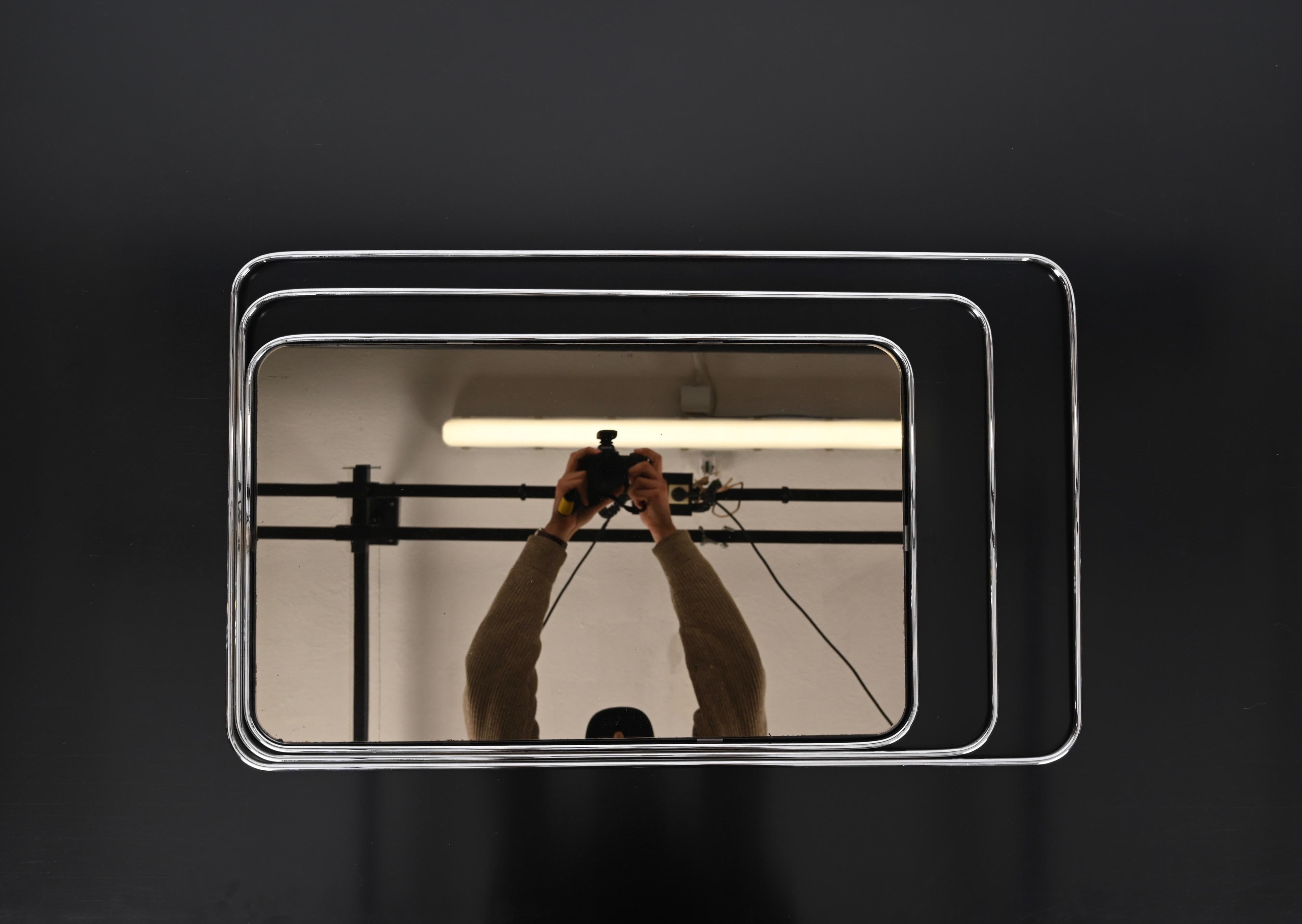 Midcentury Triple Frame Chrome and Bronzed Mirror, Verner Panton, Italy, 1980s For Sale 3
