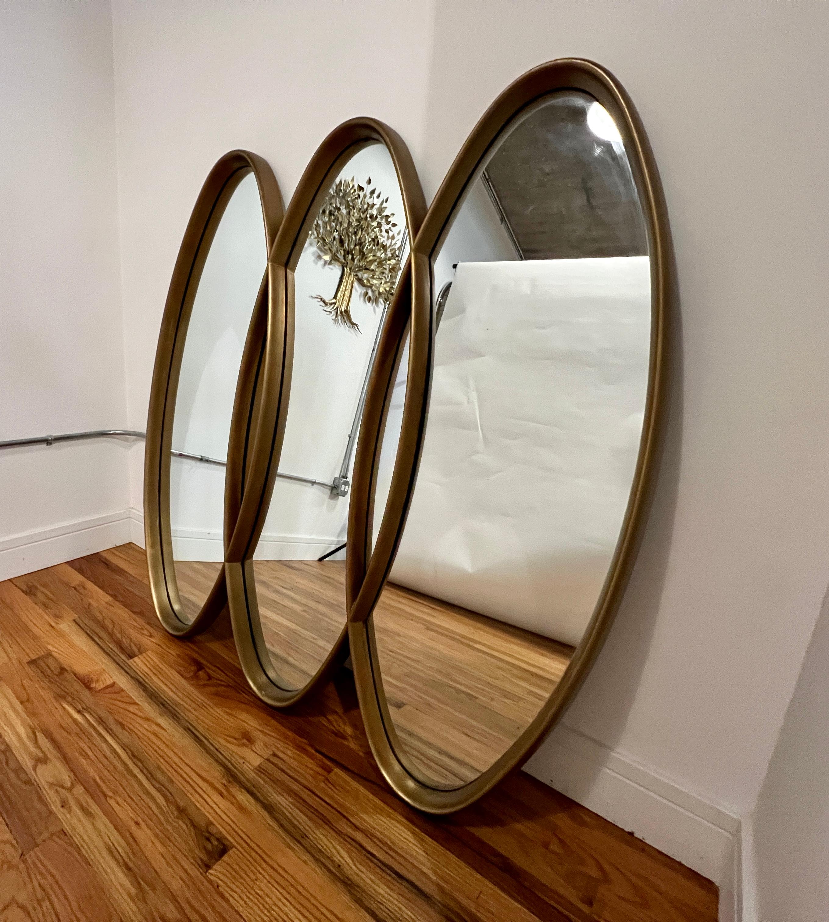 North American Midcentury Triple Interlocking Gold Mirror For Sale
