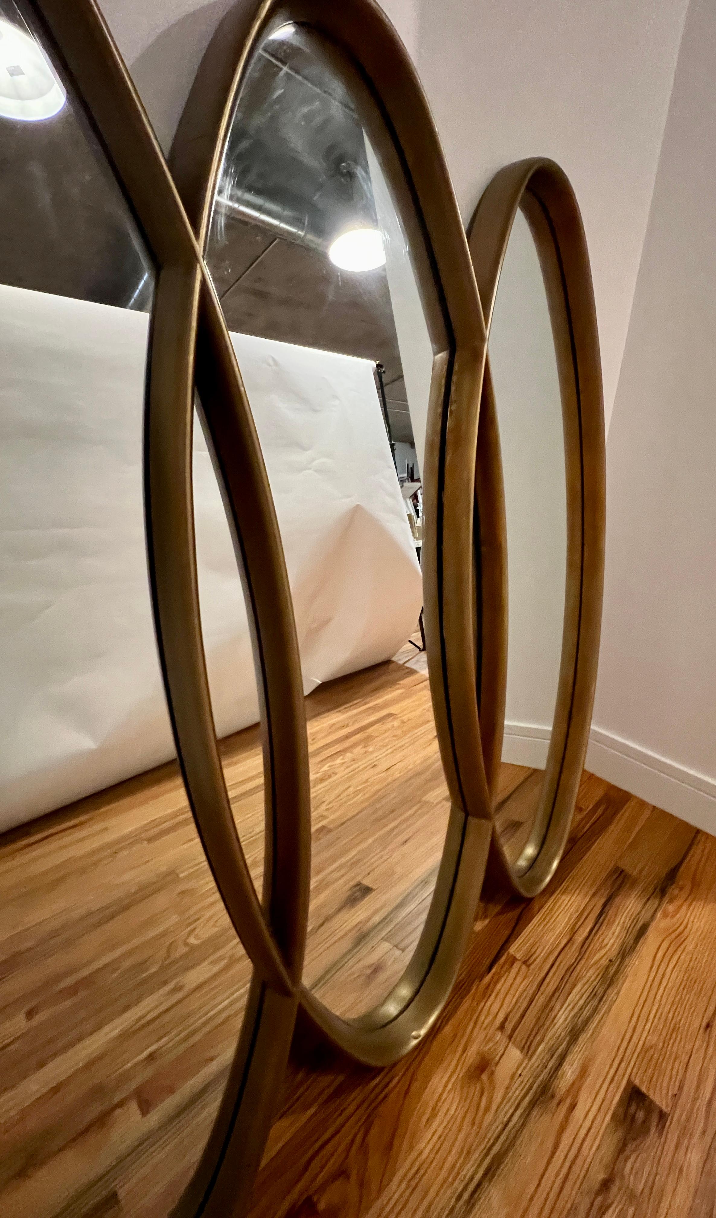 Midcentury Triple Interlocking Gold Mirror In Good Condition For Sale In Chicago, IL
