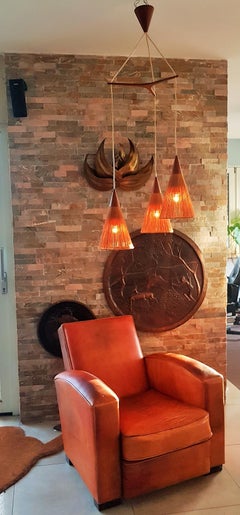 Mid-Century Triple Shade Lamp Teak Ib Fabiansen for Fog & Mørup, 1960s, Denmark