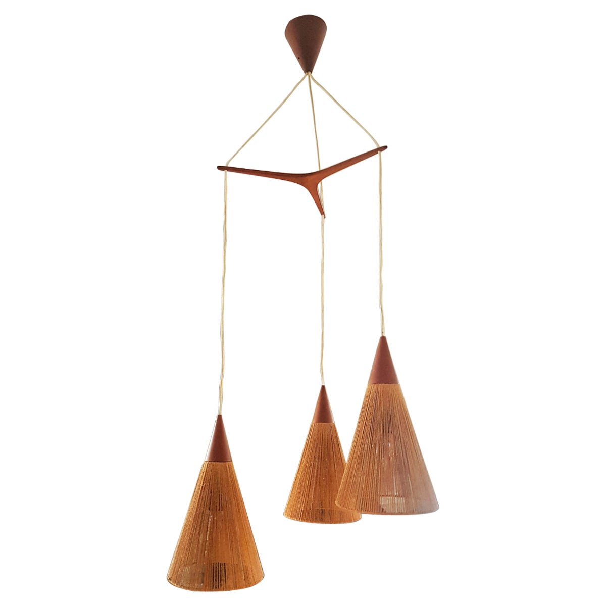 Mid-Century Triple Shade Lamp Teak Ib Fabiansen for Fog & Mørup, 1960s, Denmark