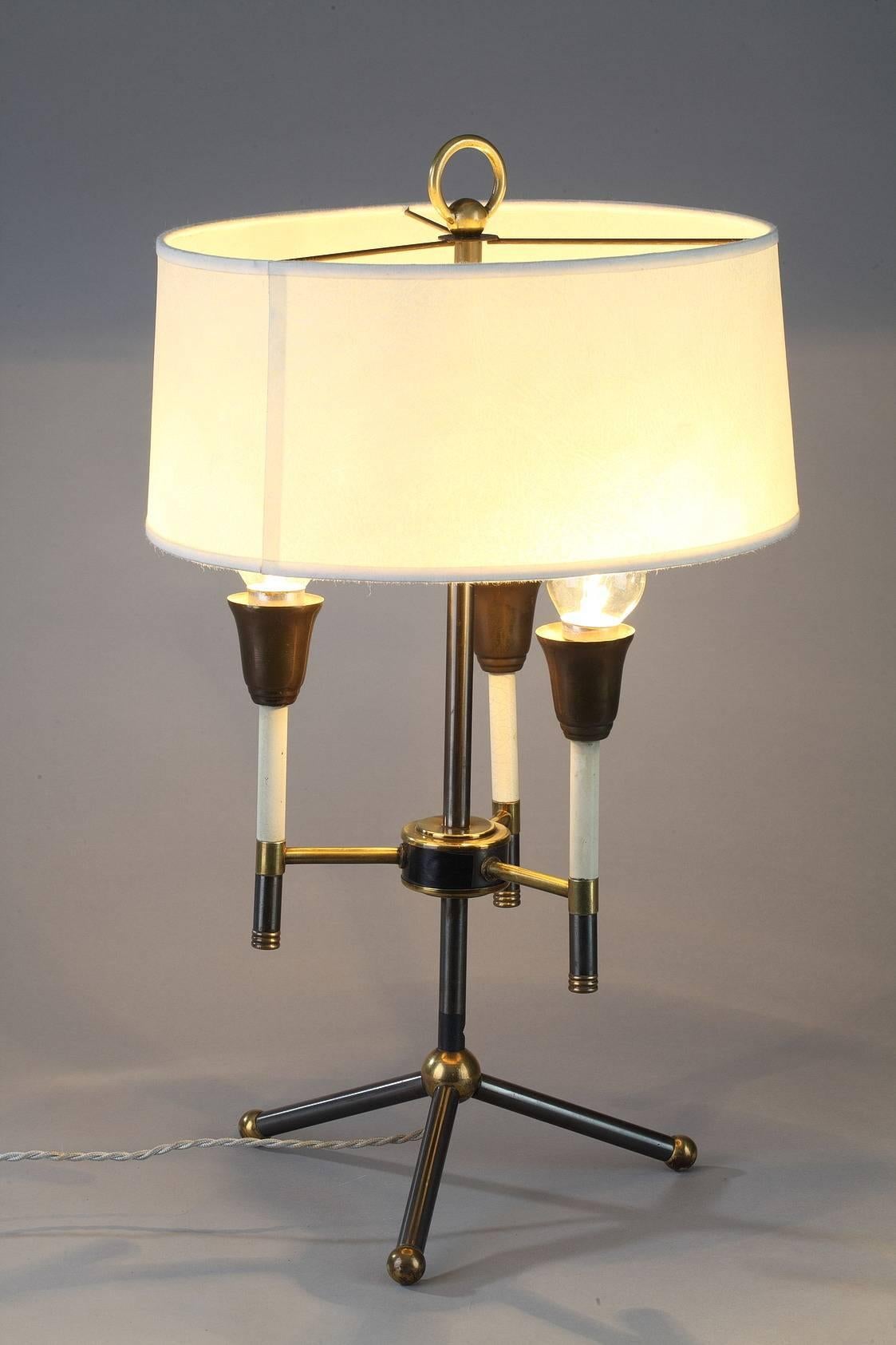 Mid-Century Tripod Black and Gilded Metal Table Lamp 1