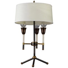 Mid-Century Tripod Black and Gilded Metal Table Lamp