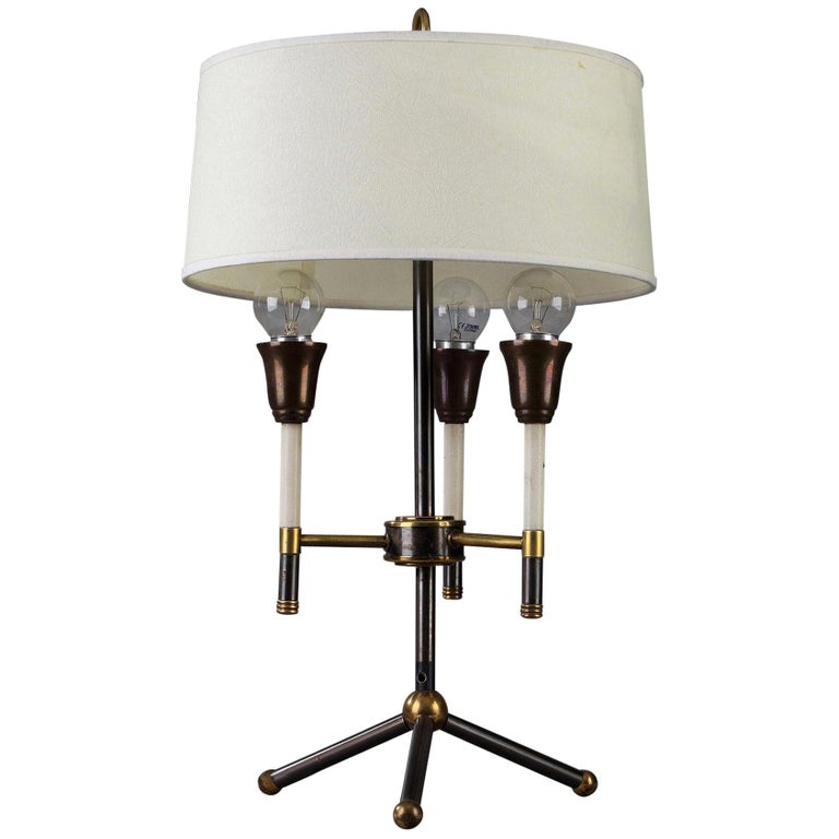 MidCentury Tripod Black and Gilded Metal Table Lamp For Sale at 1stDibs