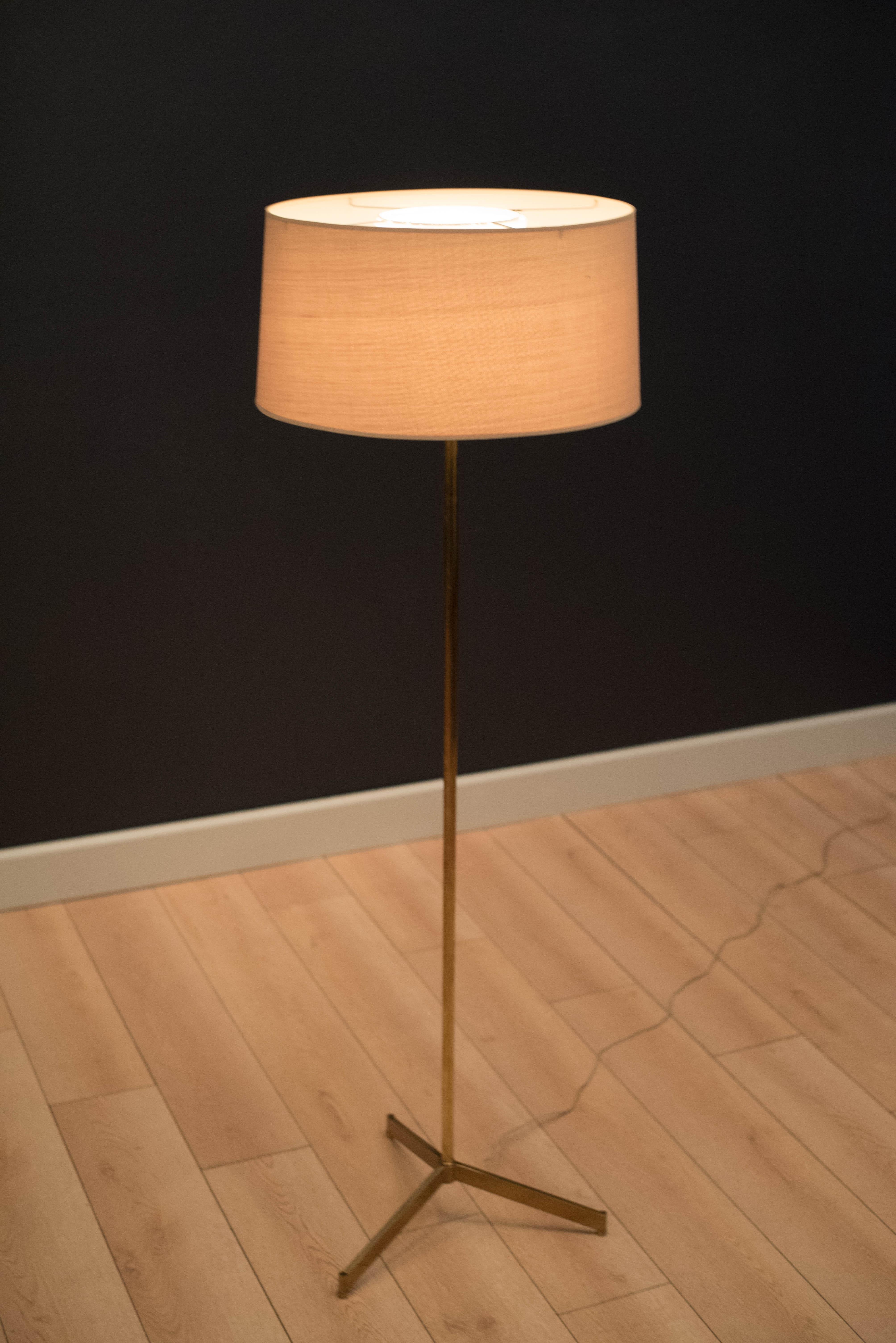American Mid Century Tripod Brass Floor Lamp