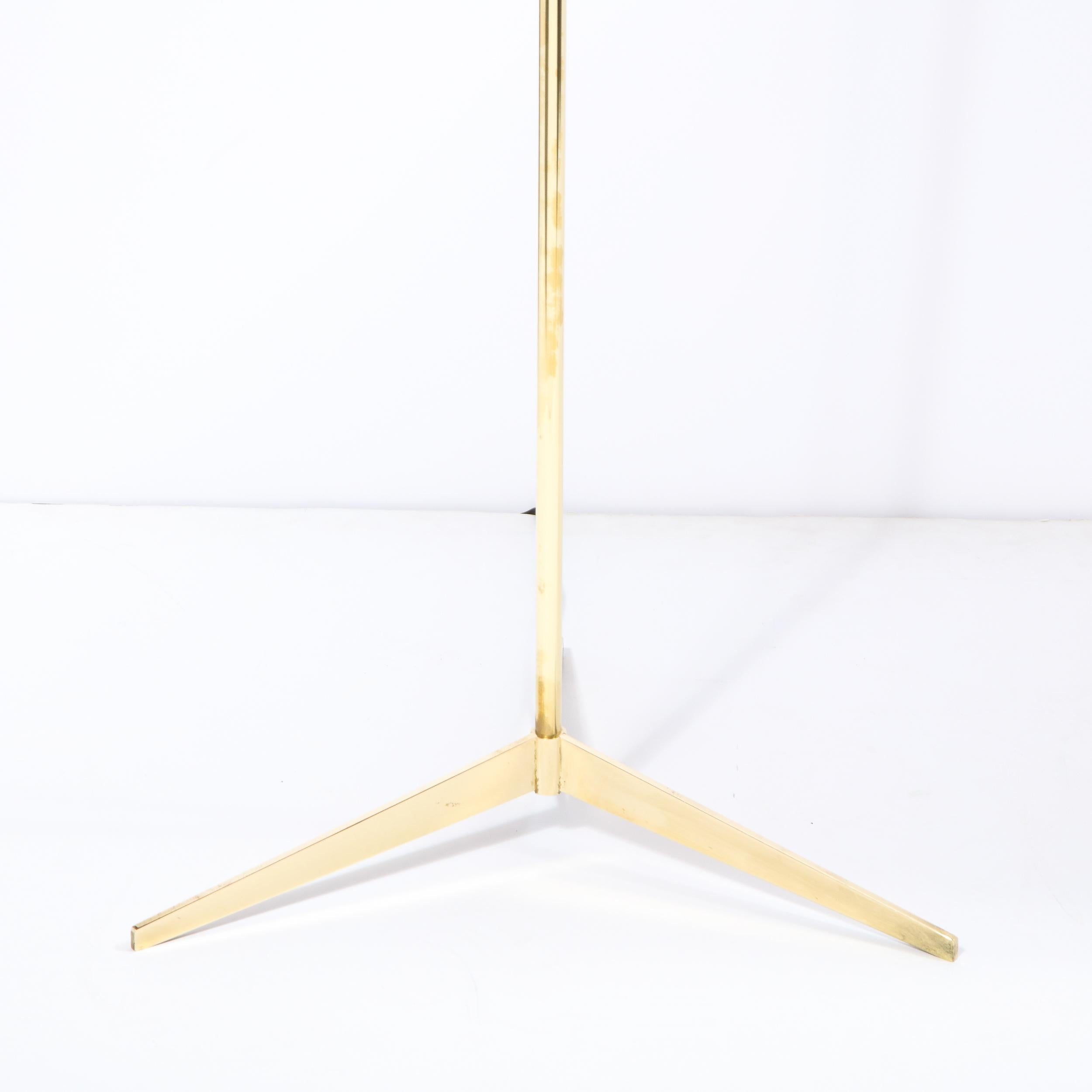 Mid-Century Modern Mid Century Tripod Brass Floor Lamp w/ Textured White Glass Shade by Paul McCobb For Sale