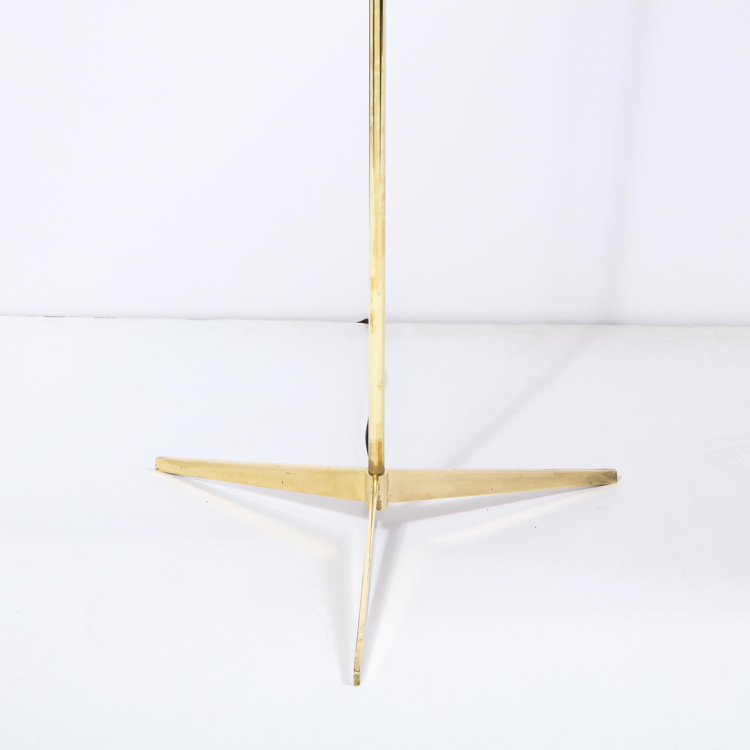 Mid-20th Century Mid Century Tripod Brass Floor Lamp w/ Textured White Glass Shade by Paul McCobb For Sale