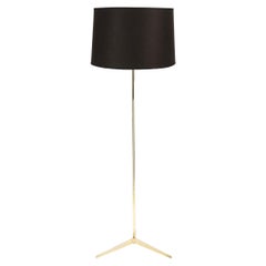 Mid Century Tripod Brass Floor Lamp w/ Textured White Glass Shade by Paul McCobb