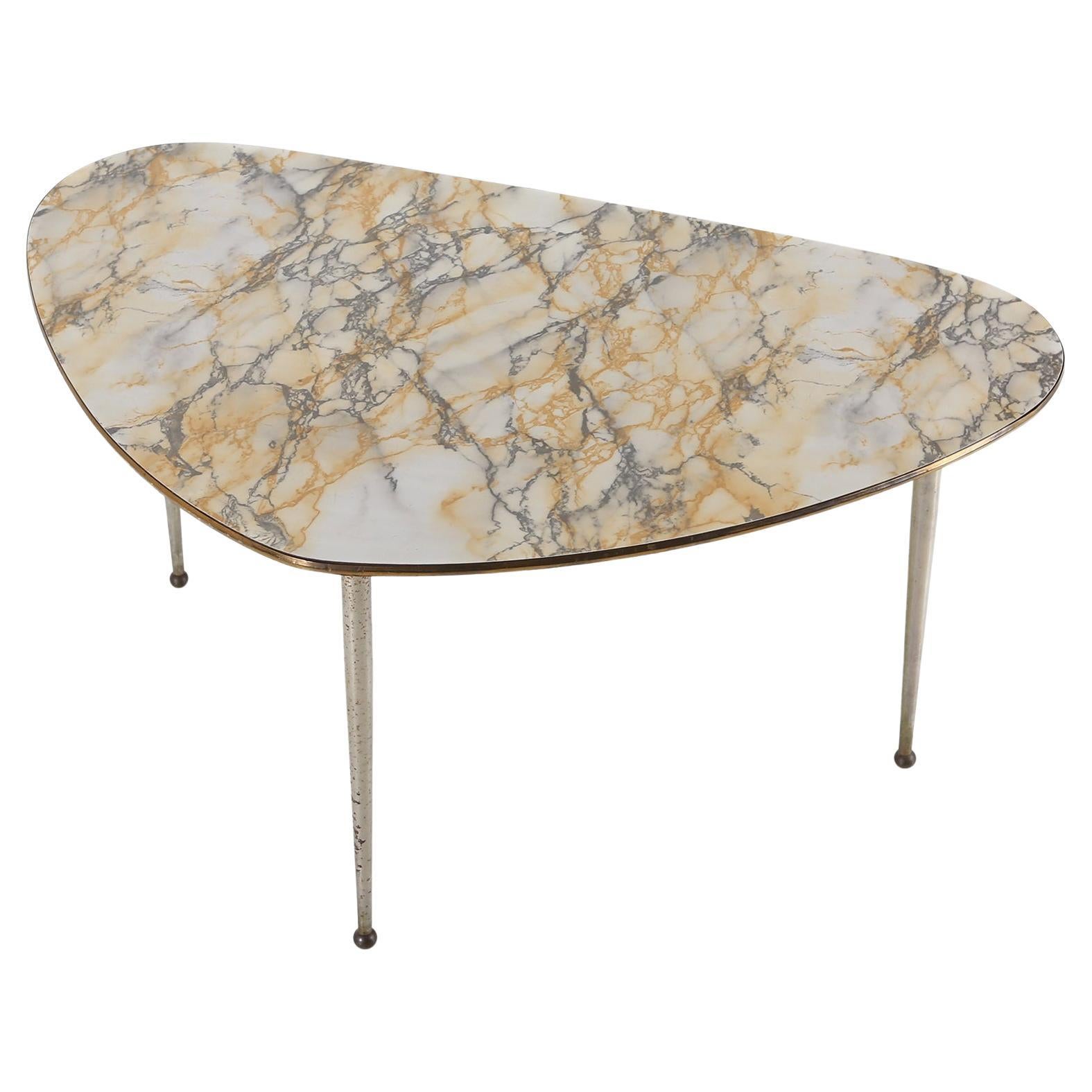 Mid-Century tripod coffee table with marble print top, Belgium 1960s
