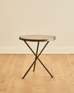 Mid Century Tripod End Table With Red Marble Inset