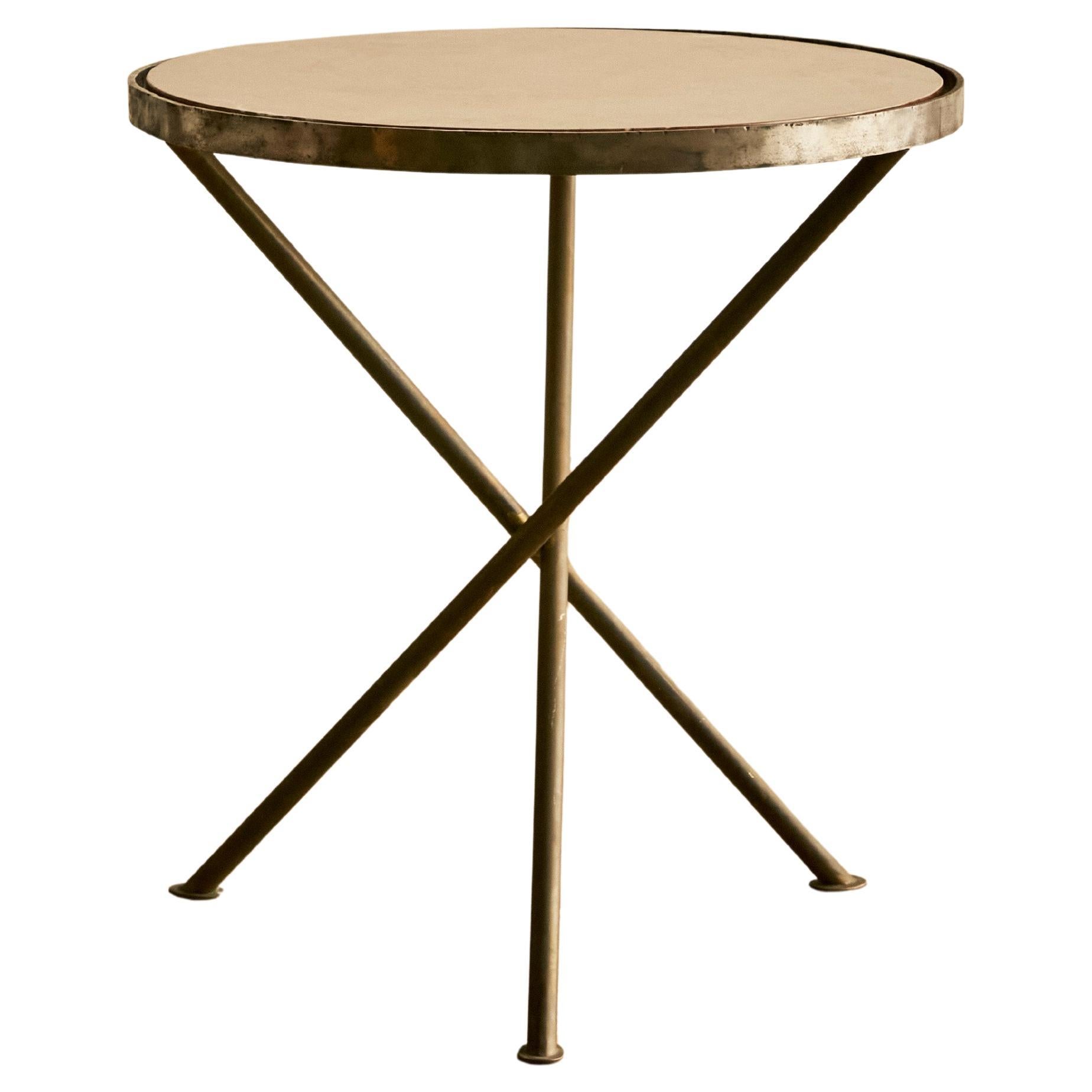 Mid Century Tripod End Table With Red Marble Inset