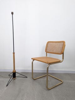Midcentury Tripod Floor Lamp in Iron and Wood, 1950s