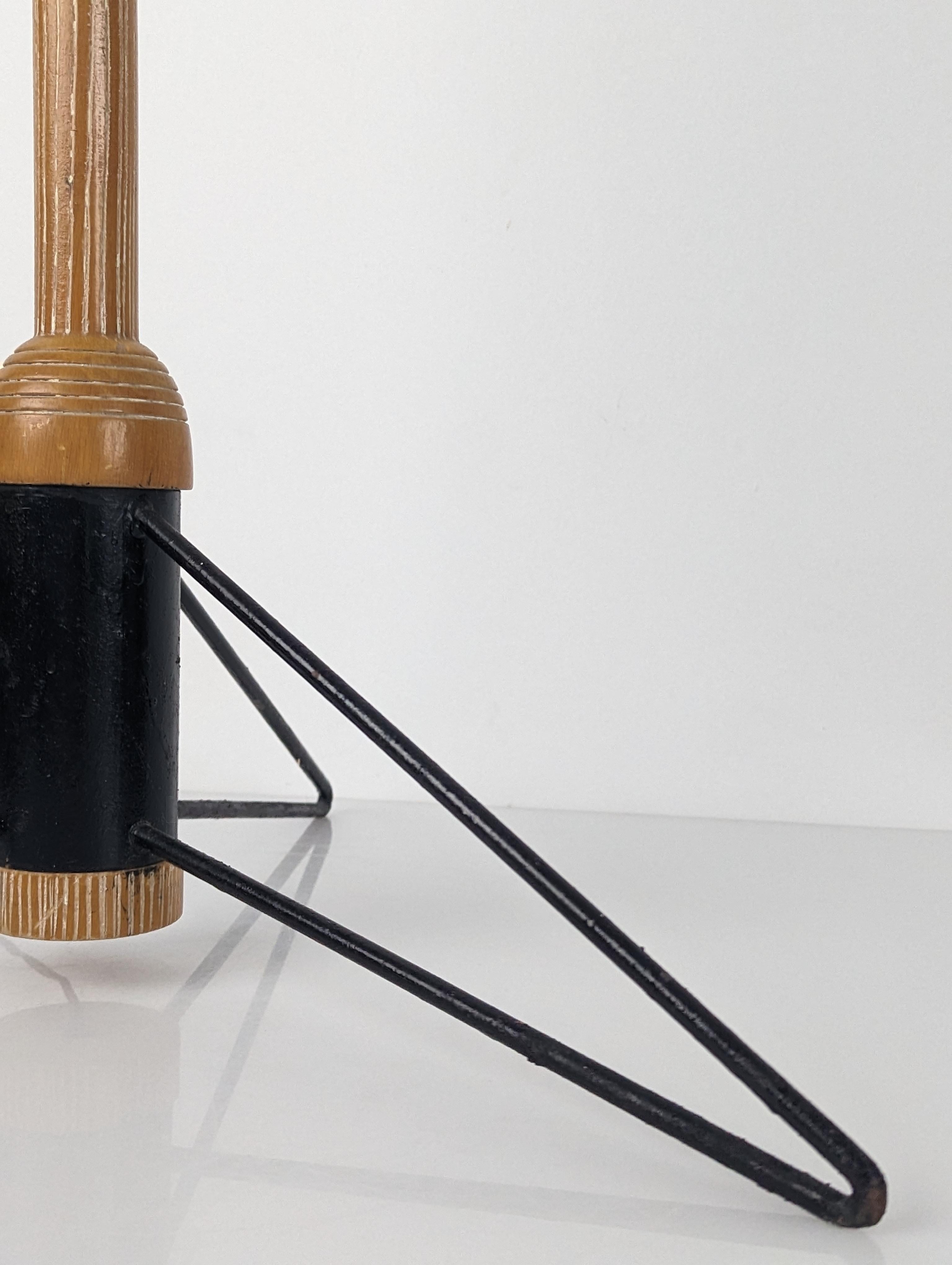 20th Century Midcentury Tripod Floor Lamp in Iron and Wood, 1950s For Sale