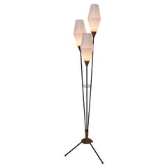 Vintage Mid Century Tripod Floor Lamp with Opaline Glass and Brass, Italy 1950's